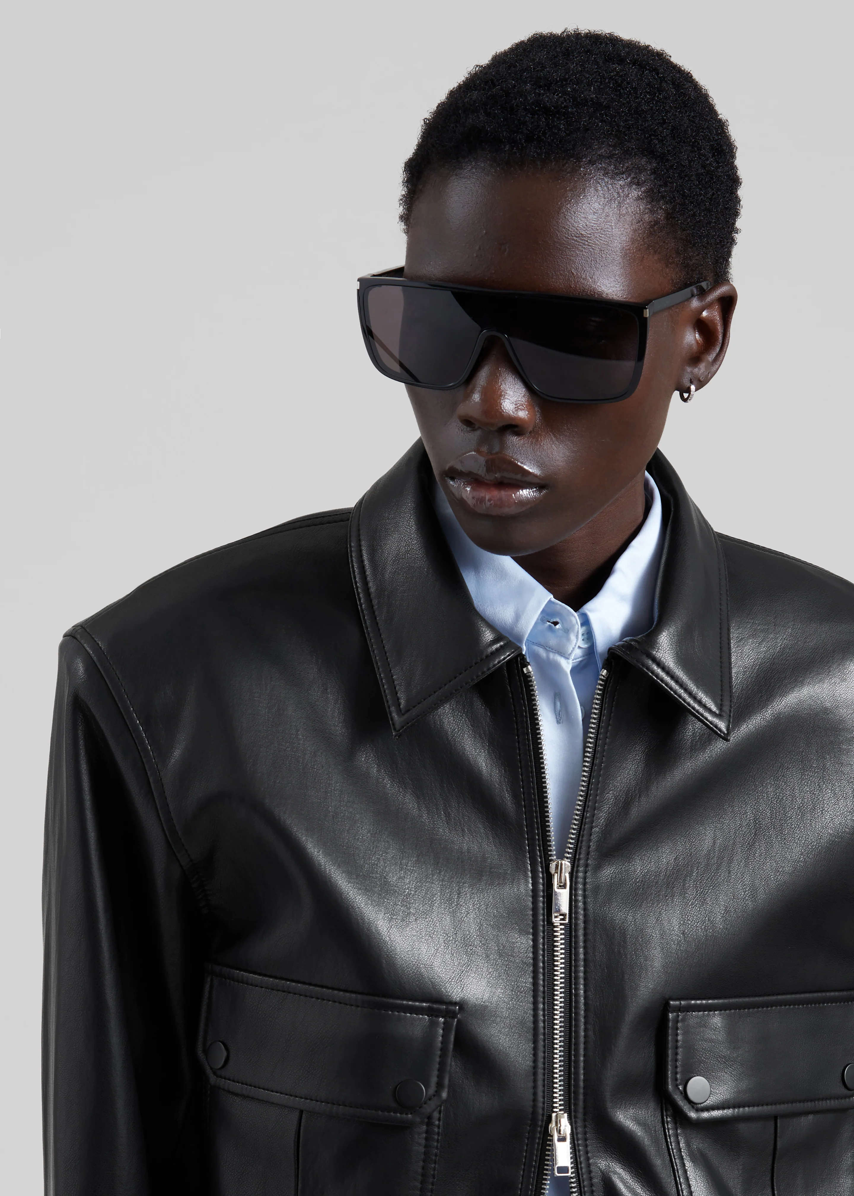 Denain Faux Leather Cropped Bomber Jacket - Black - Image 4