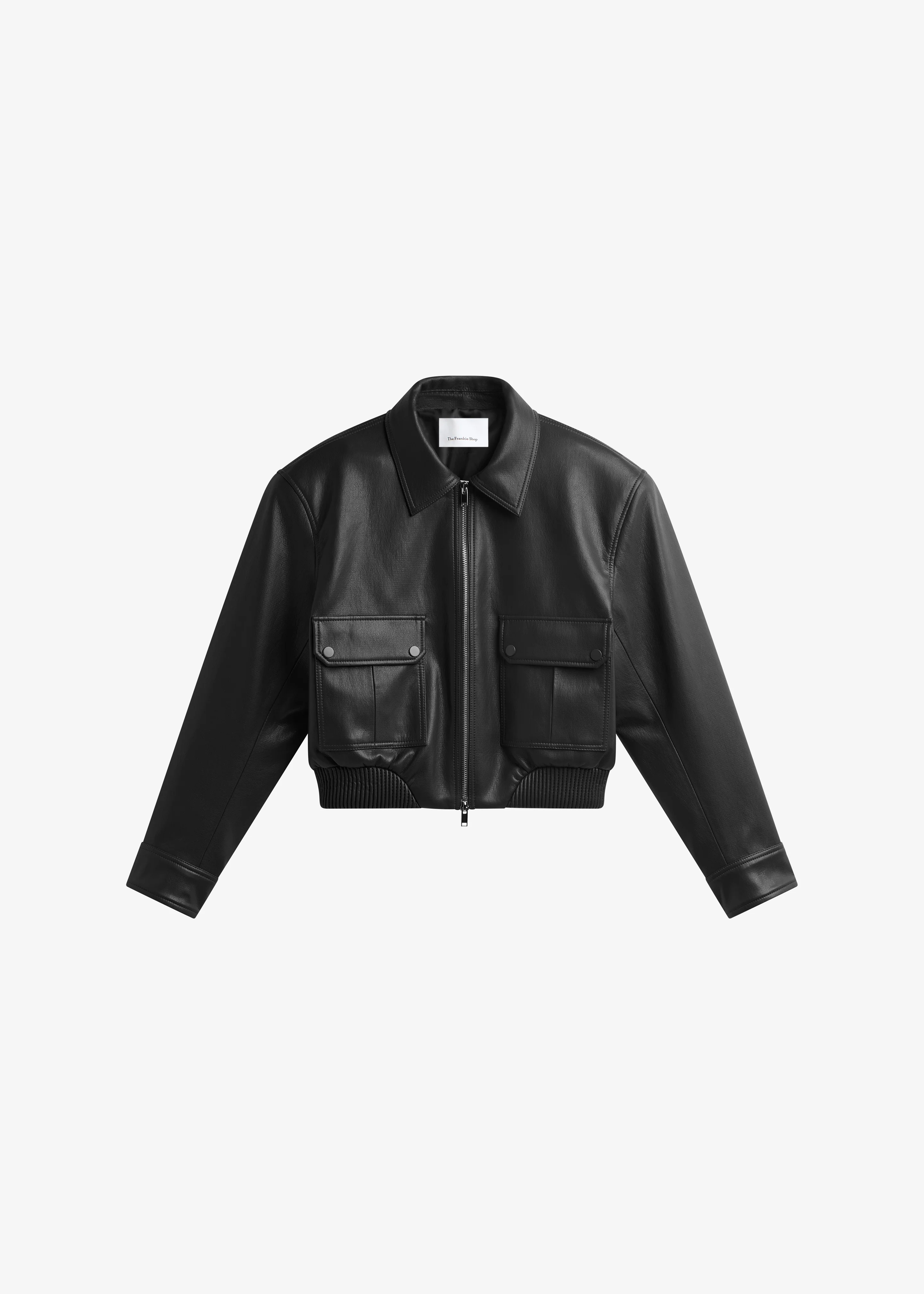 Denain Faux Leather Cropped Bomber Jacket - Black - Image 6