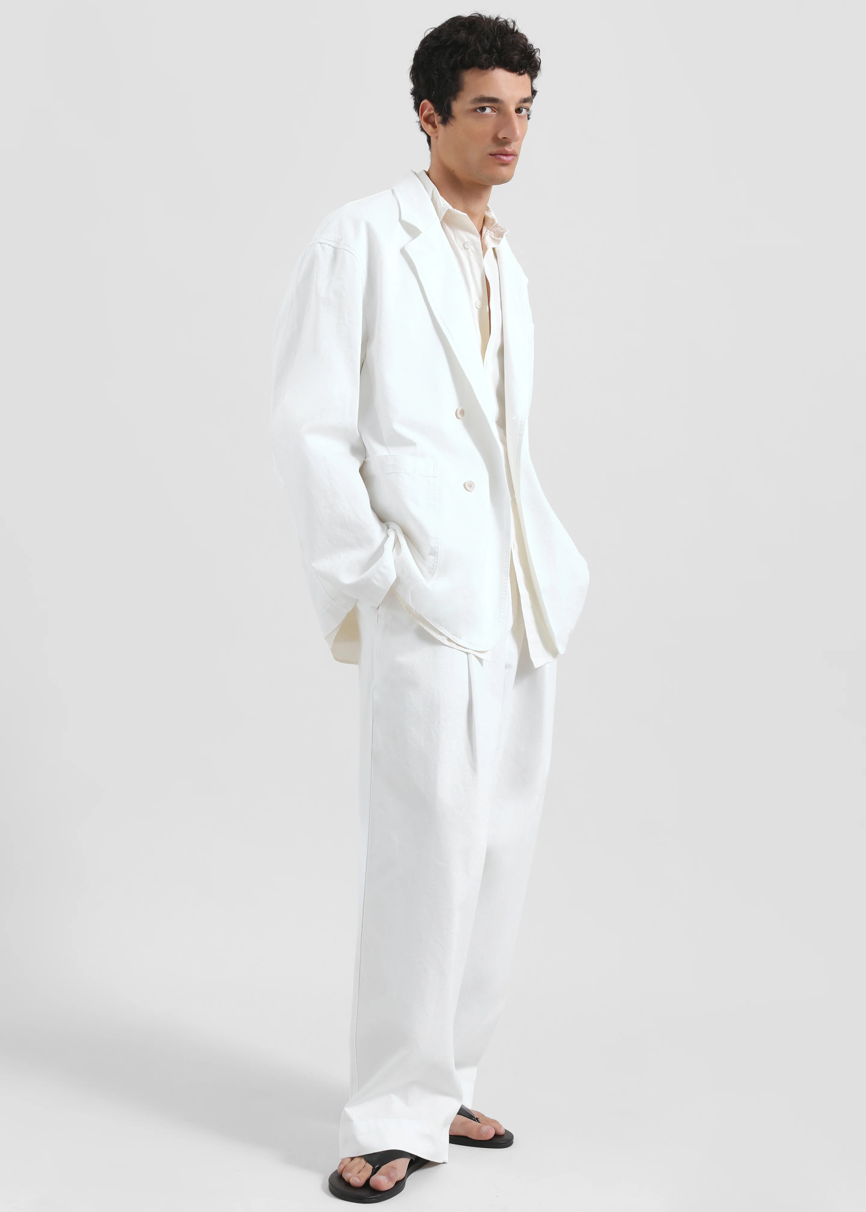 Denaye Cotton Barrel Leg Pants - White - Image 3