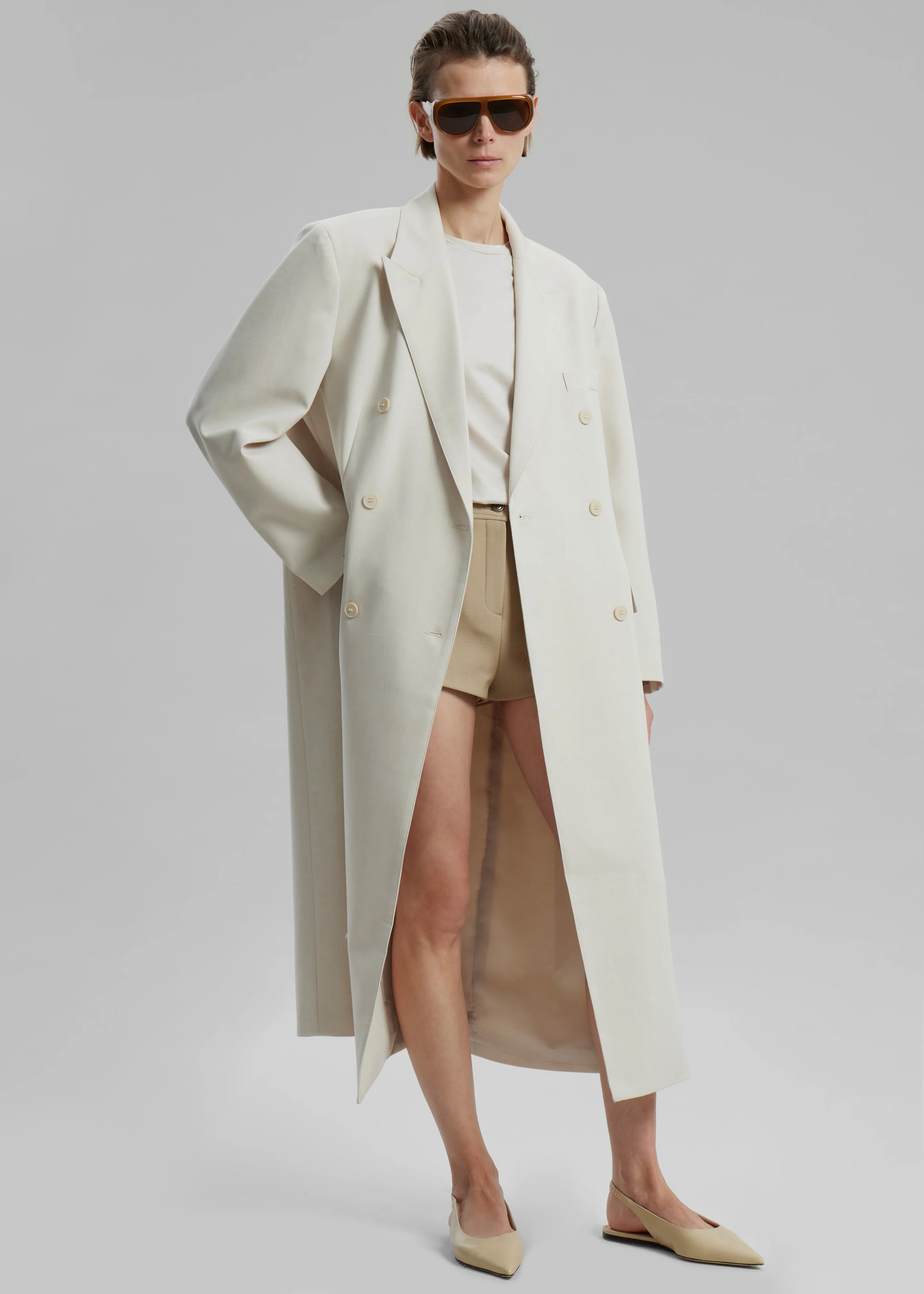 Dex Double Breasted Coat - Beige - Image 3
