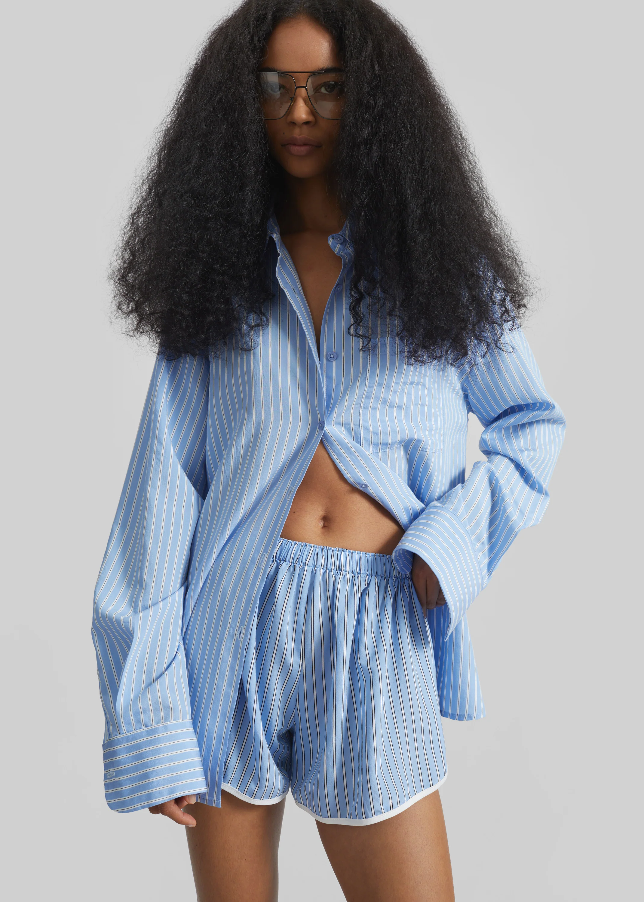 Deya Fluid Mini Boxer Shorts - Blue/White Stripe - Image 2