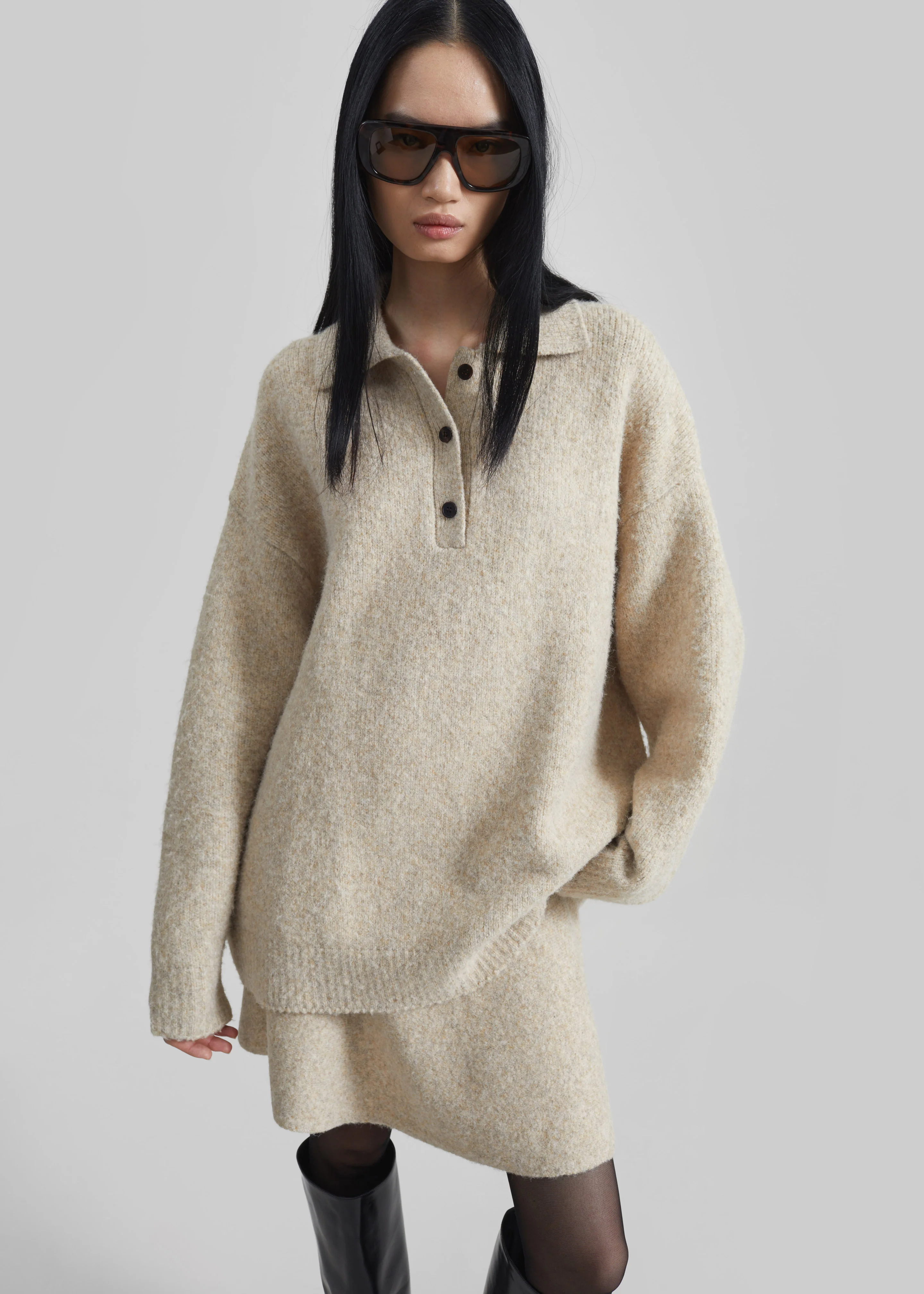 Dienne Knit Mini Skirt - Beige - Image 4