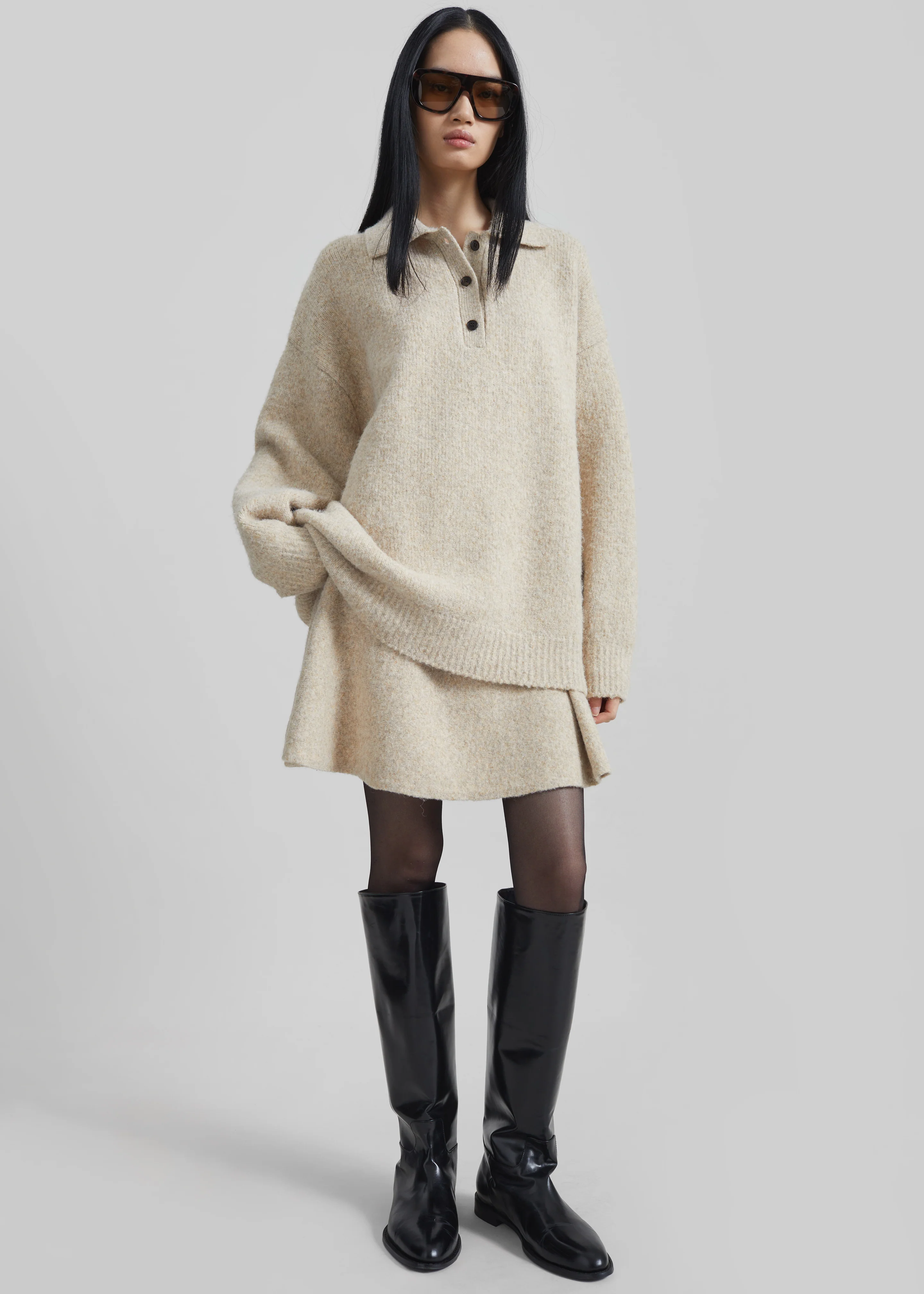 Dienne Knit Mini Skirt - Beige - Image 6