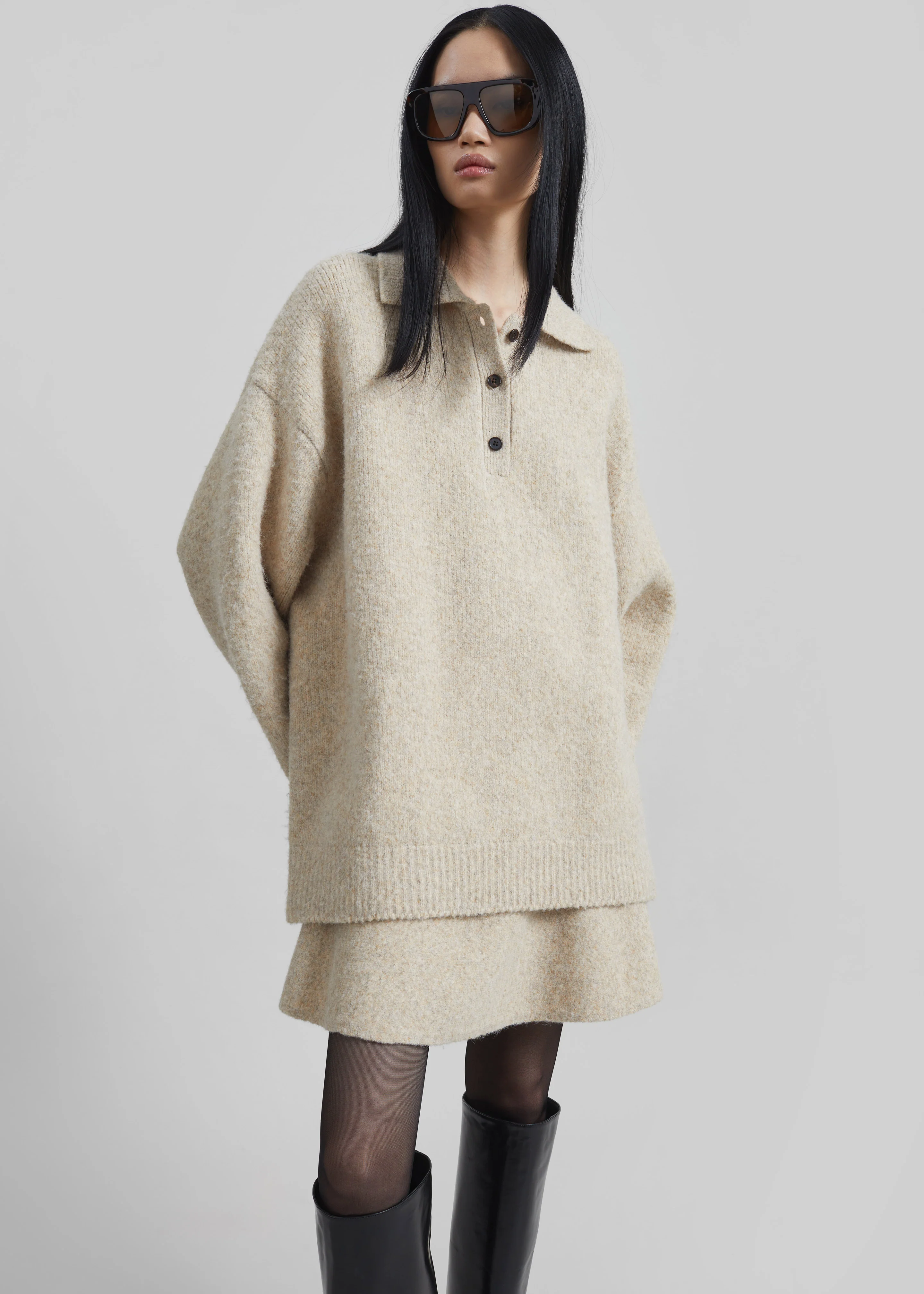Dienne Knit Mini Skirt - Beige - Image 7