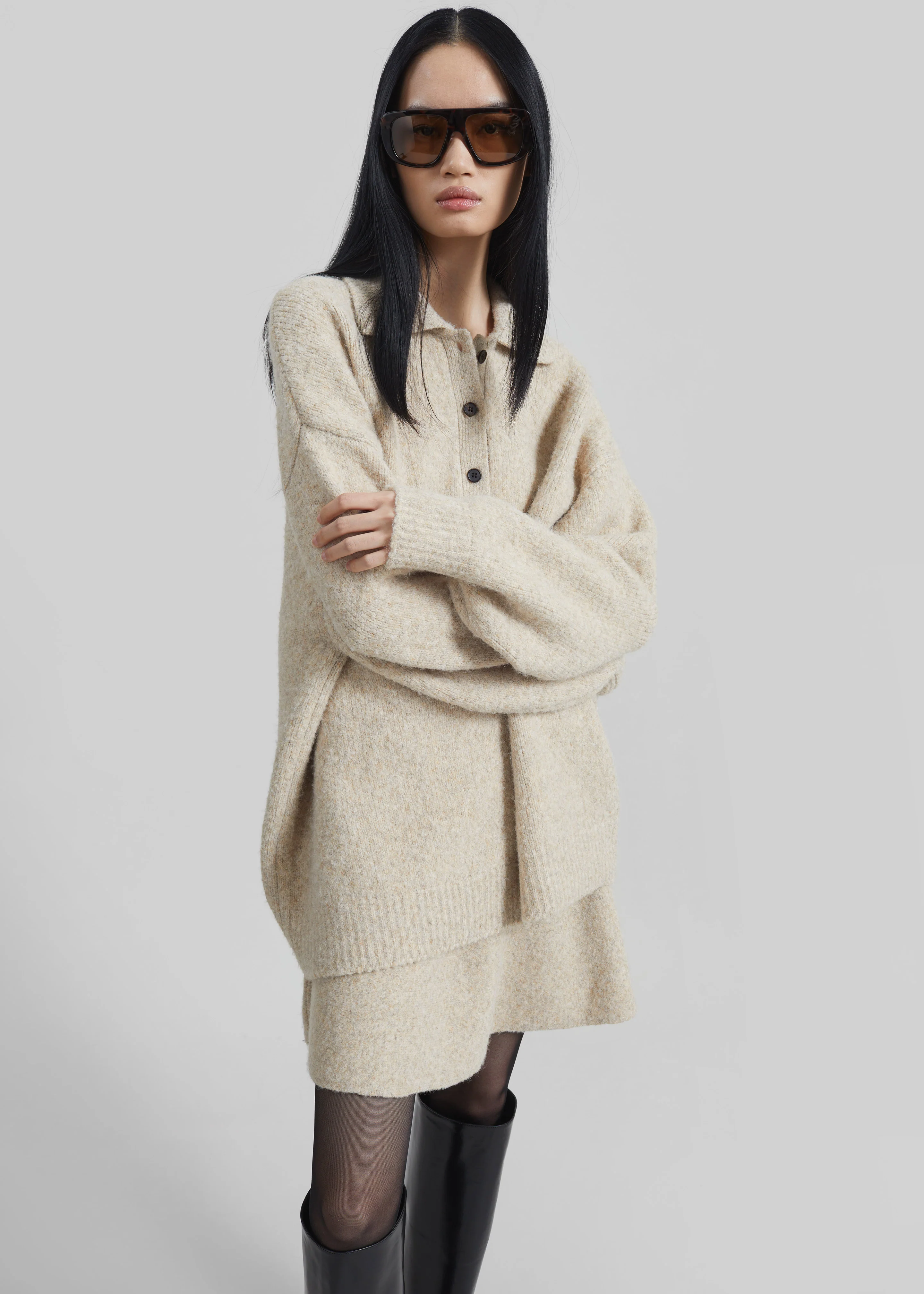 Dienne Knit Mini Skirt - Beige - Image 8