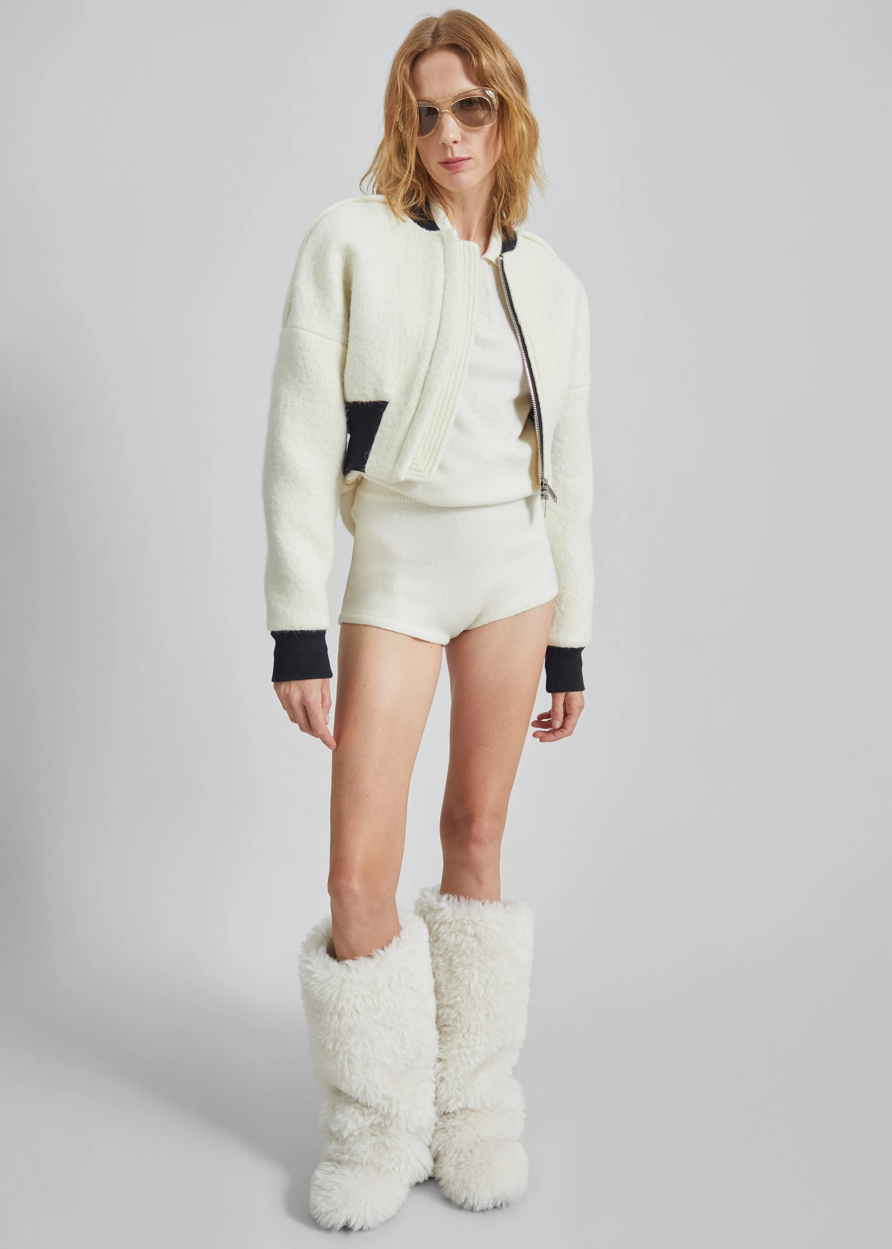 Dimaro Wool Cropped Bomber Jacket - Ivory - Image 10