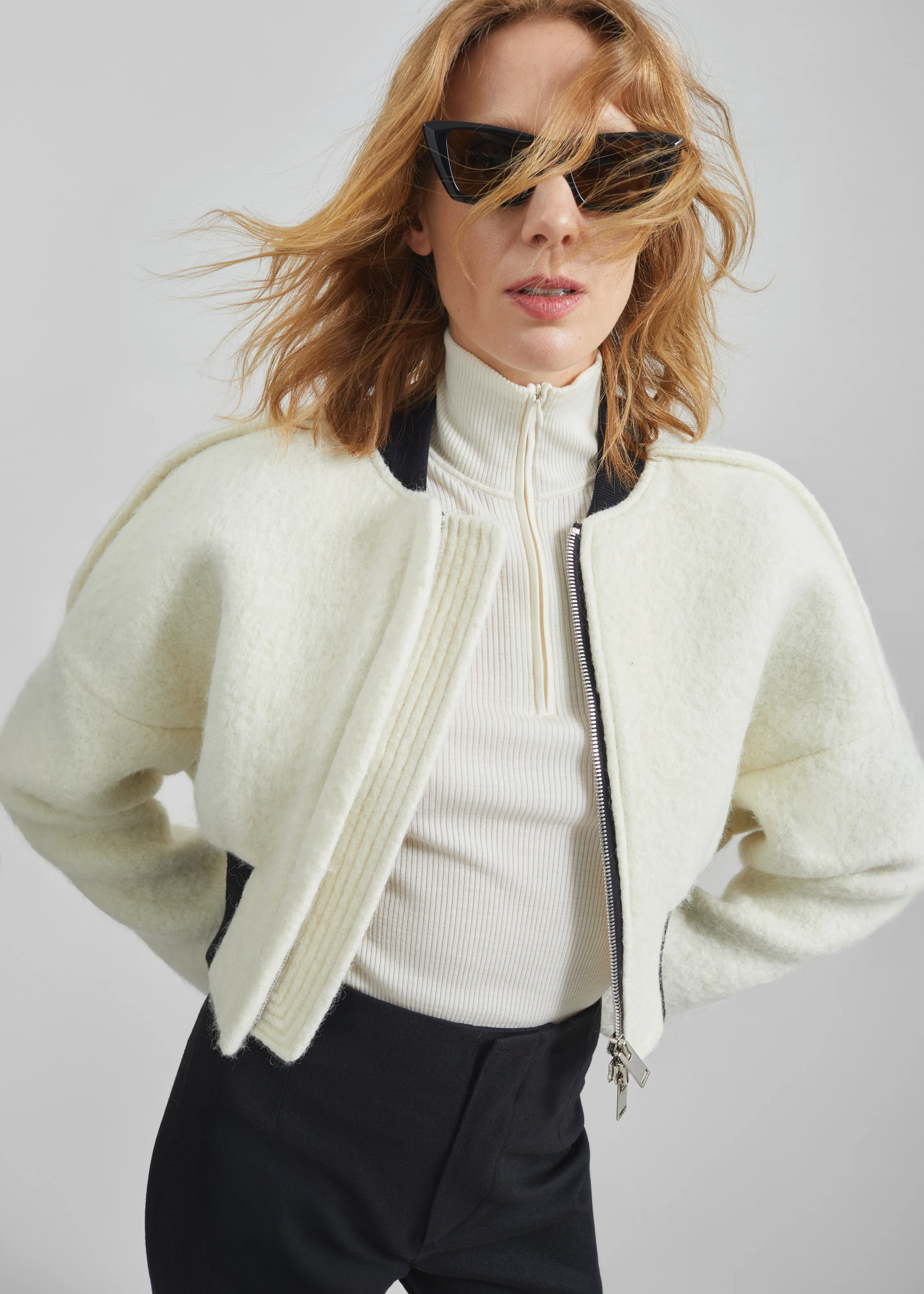 Dimaro Wool Cropped Bomber Jacket - Ivory - Image 3