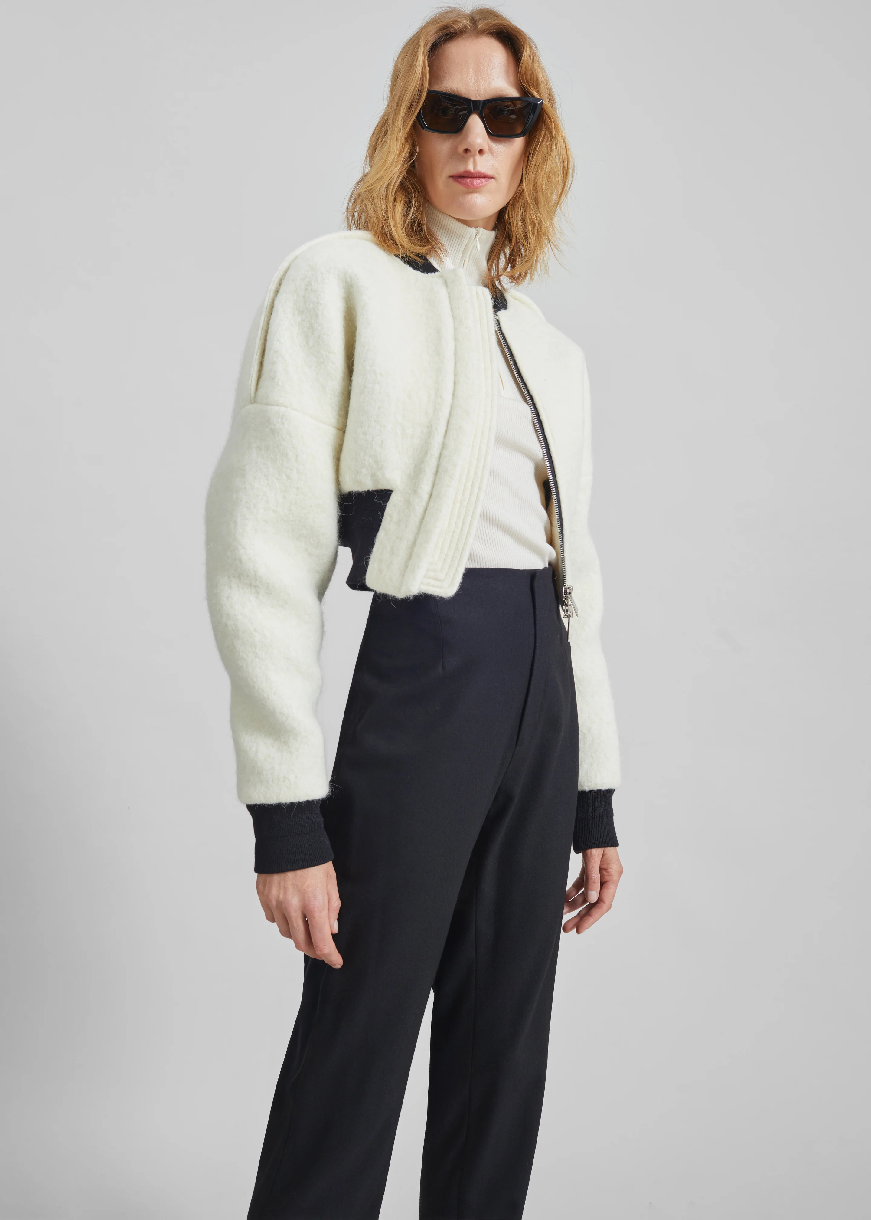 Dimaro Wool Cropped Bomber Jacket - Ivory - Image 4