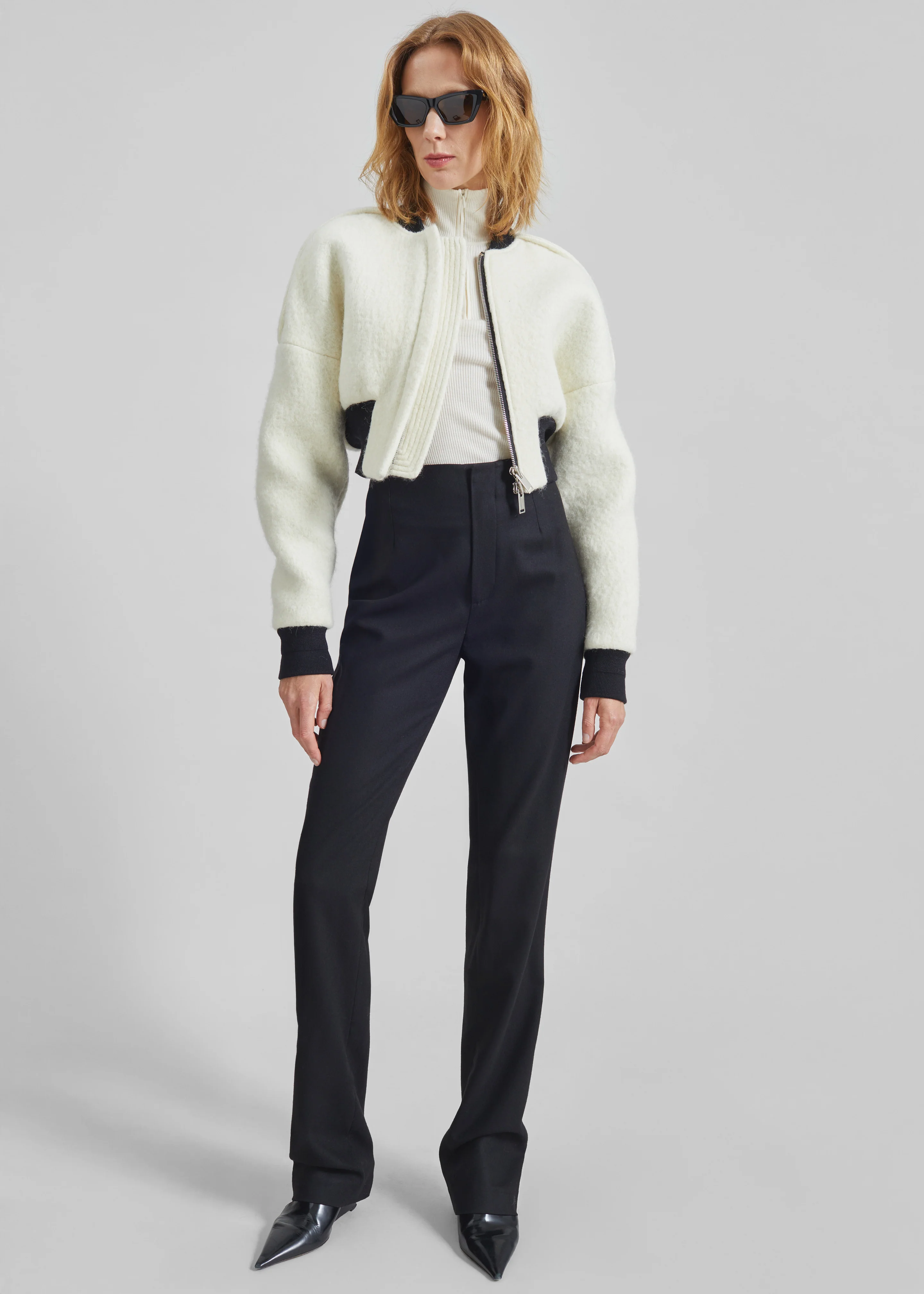 Dimaro Wool Cropped Bomber Jacket - Ivory - Image 6