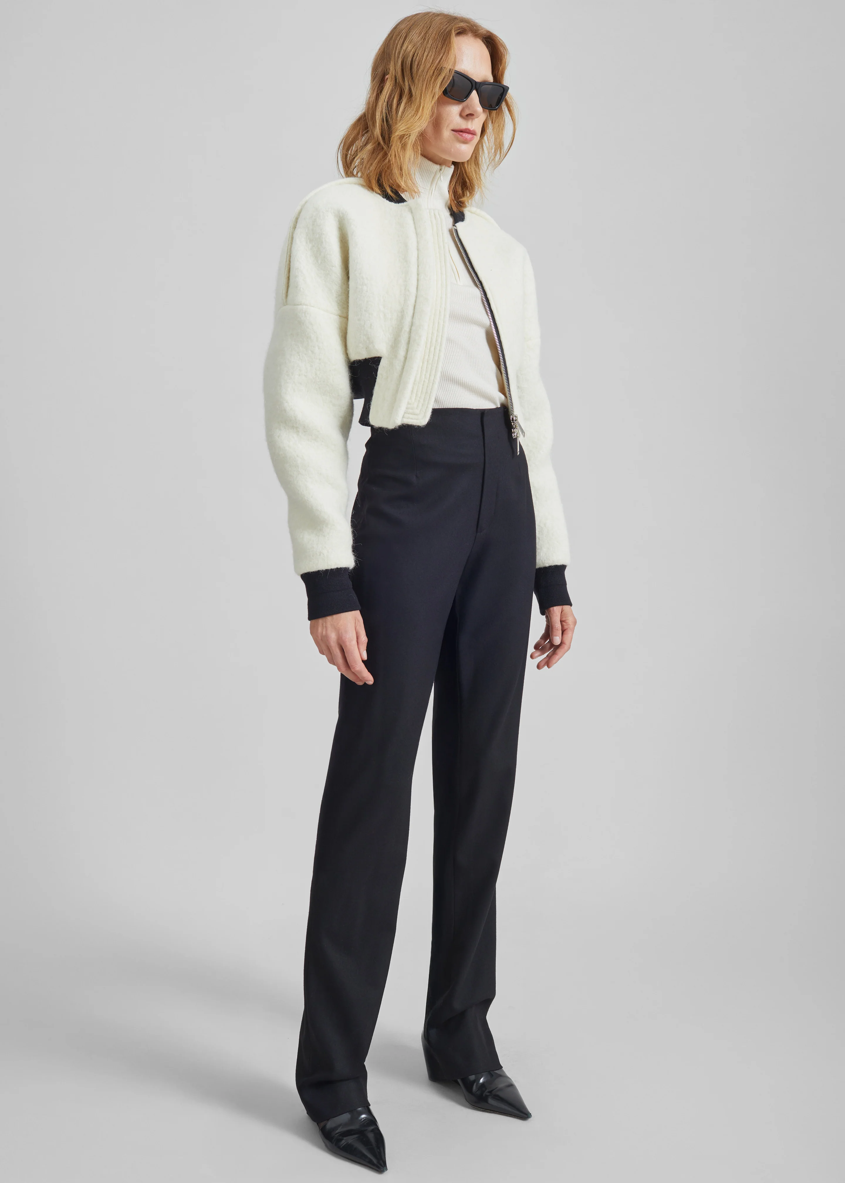 Dimaro Wool Cropped Bomber Jacket - Ivory - Image 8