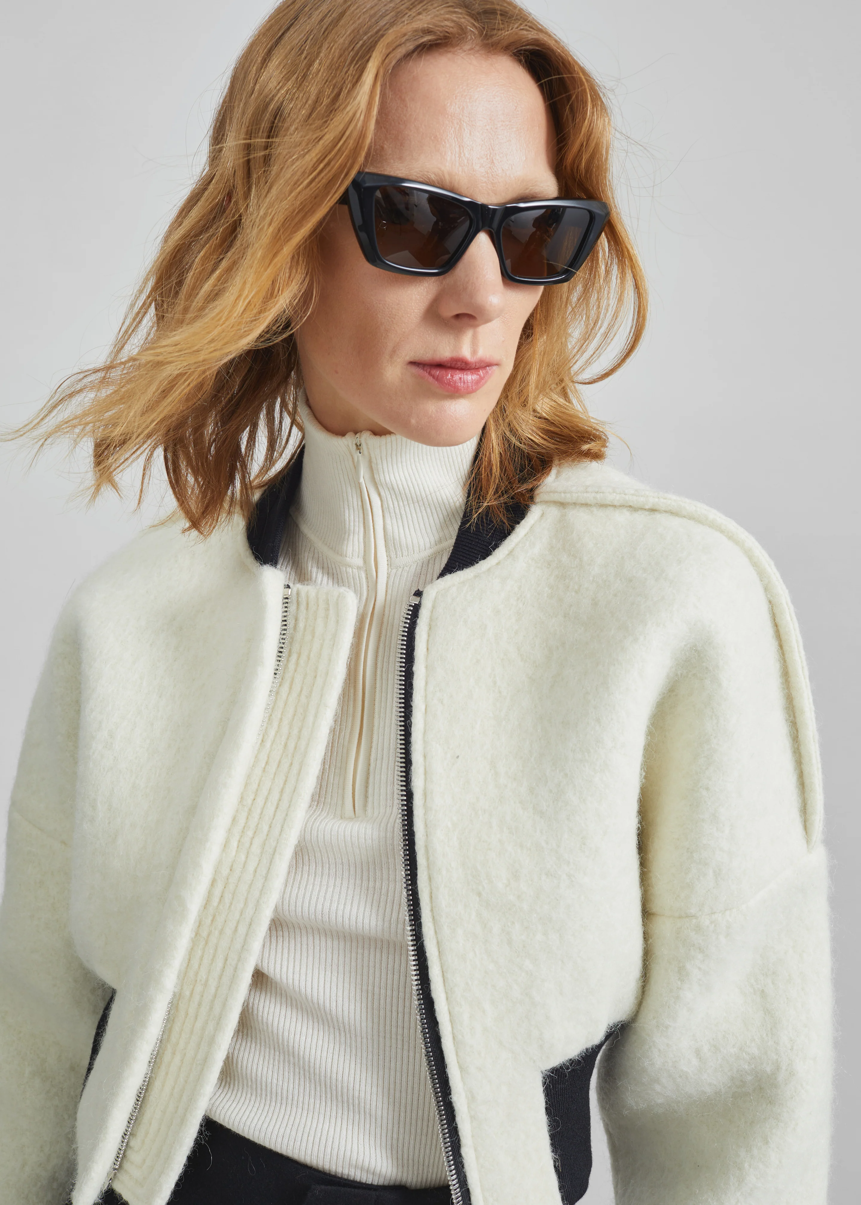 Dimaro Wool Cropped Bomber Jacket - Ivory - Image 9