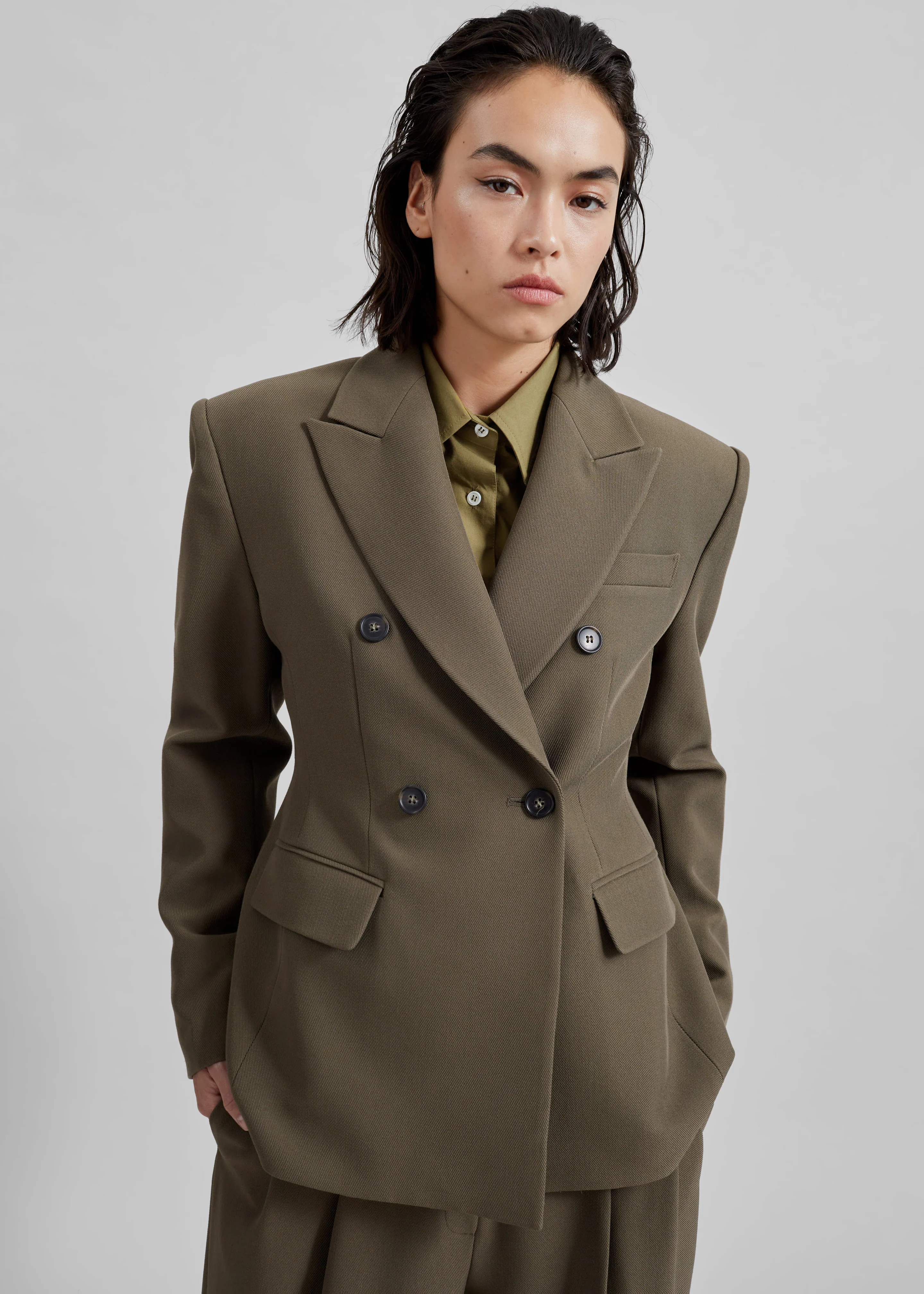 Dina Double Breasted Blazer - Khaki - Image 4