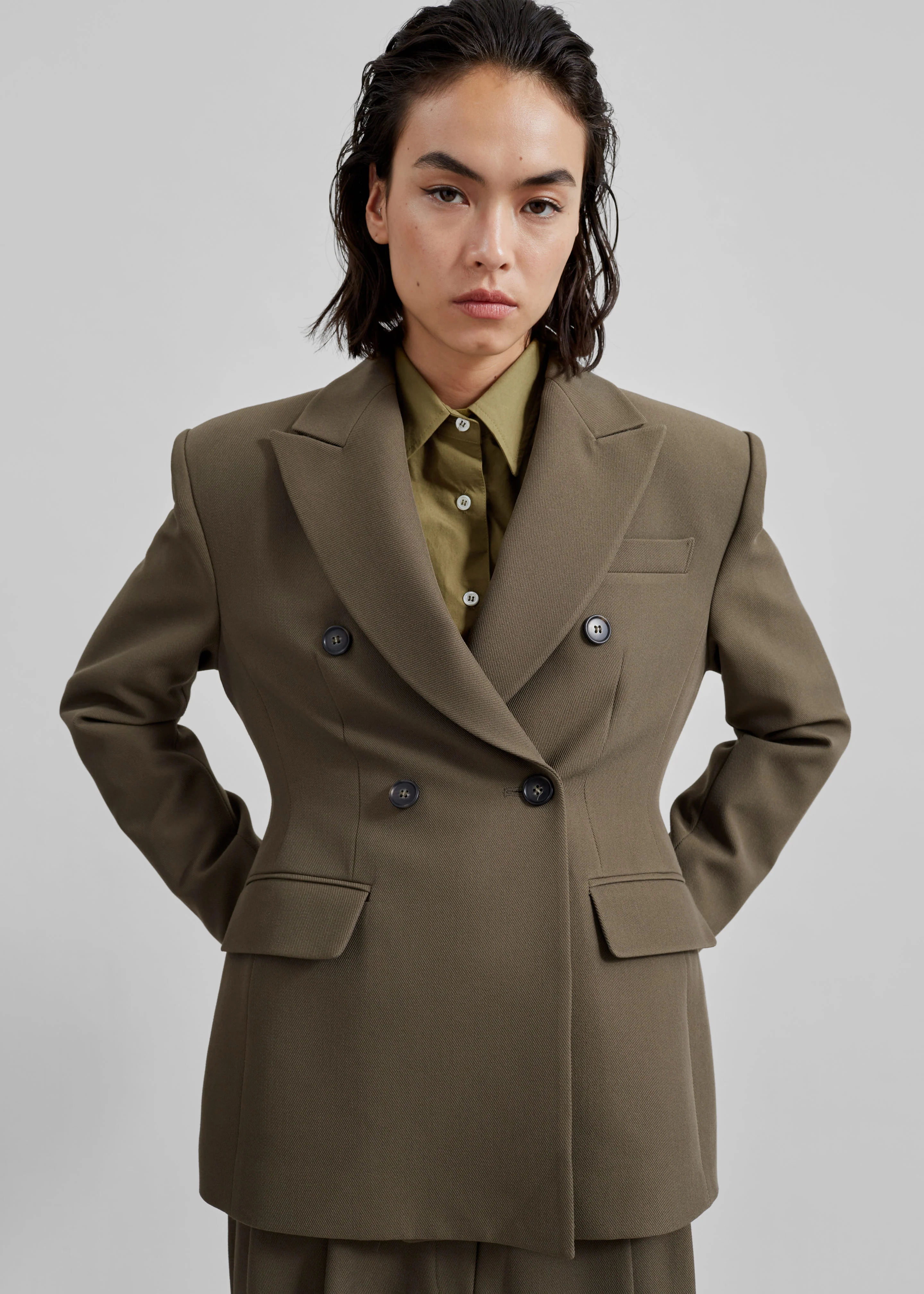 Dina Double Breasted Blazer - Khaki - Image 7