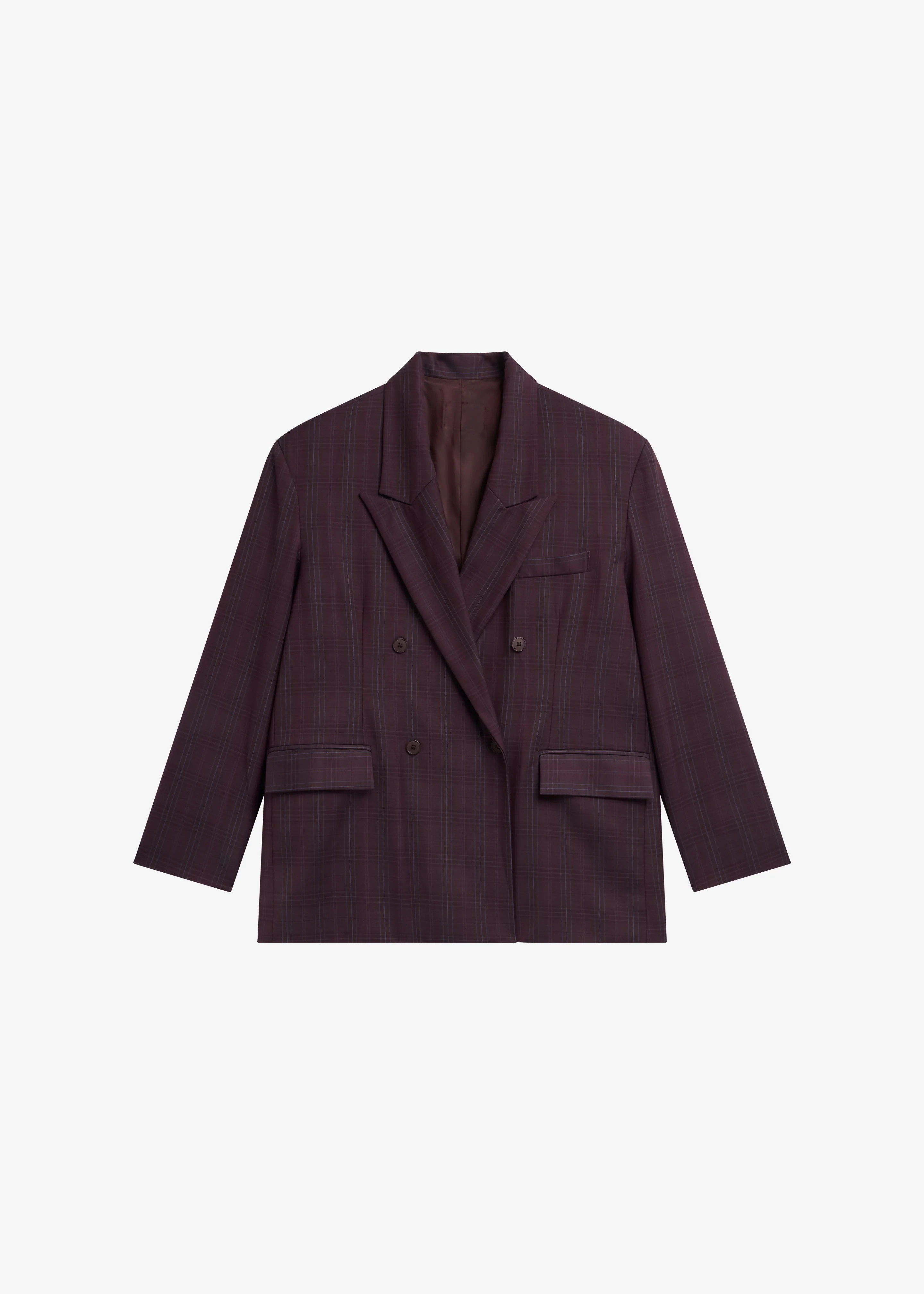 Dinant Padded Double-Breasted Blazer - Burgundy Plaid - Image 10