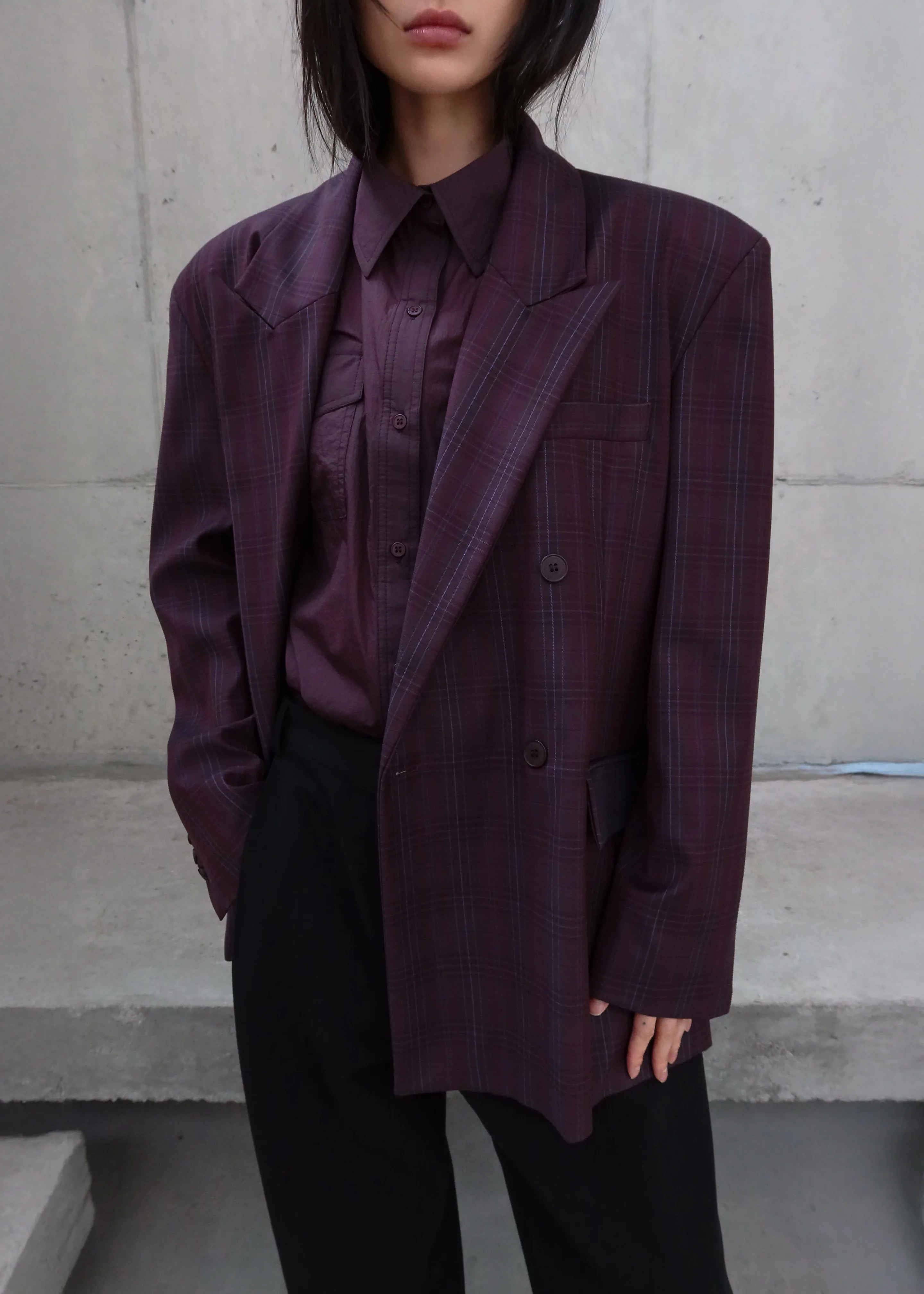 Dinant Padded Double-Breasted Blazer - Burgundy Plaid - Image 7