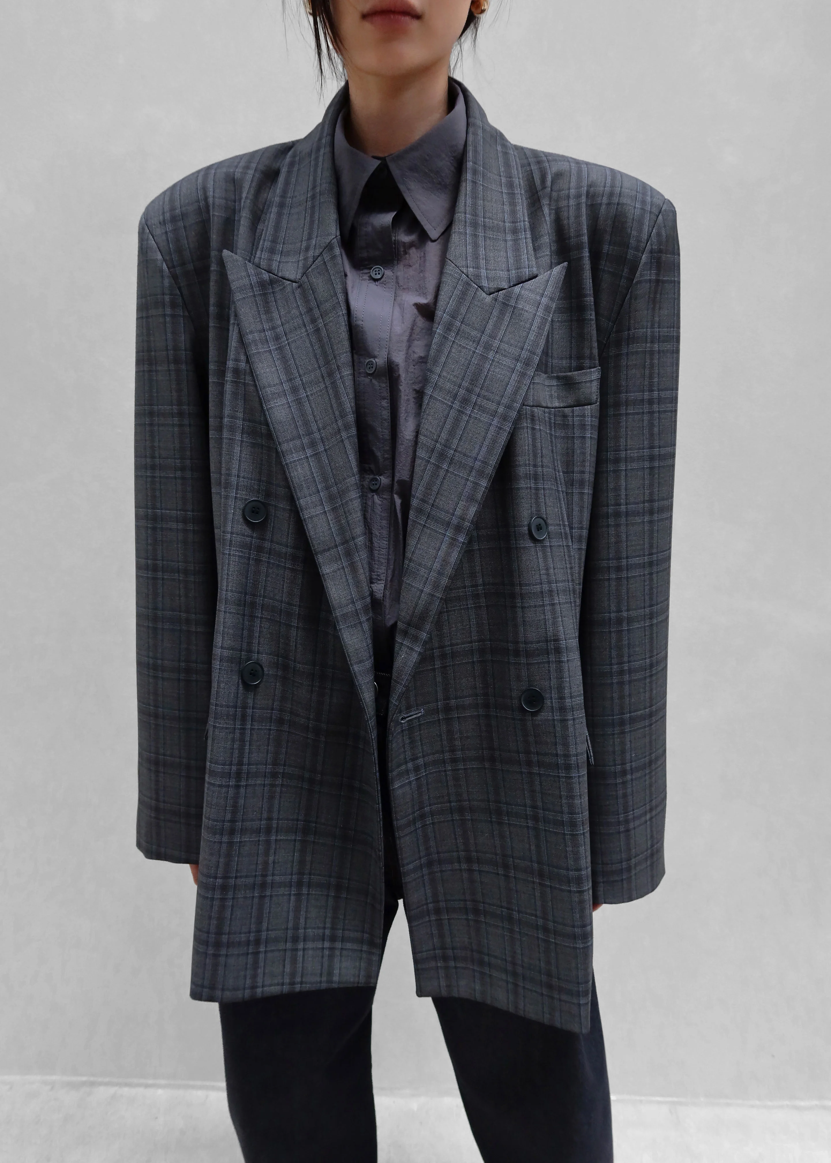 Dinant Padded Double-Breasted Blazer - Grey Plaid - Image 7