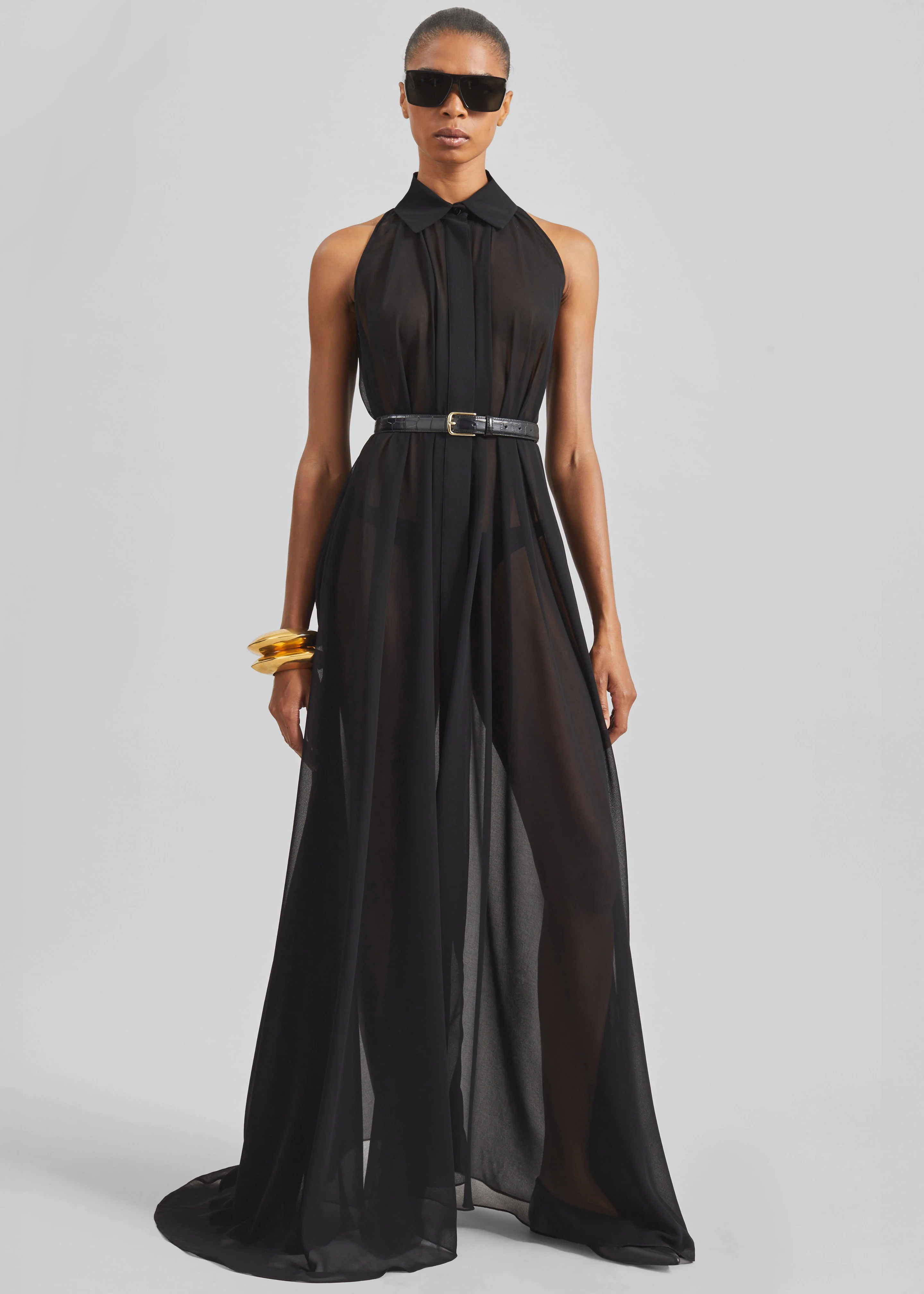 Dione Croc Leather Belt - Black - Image 3