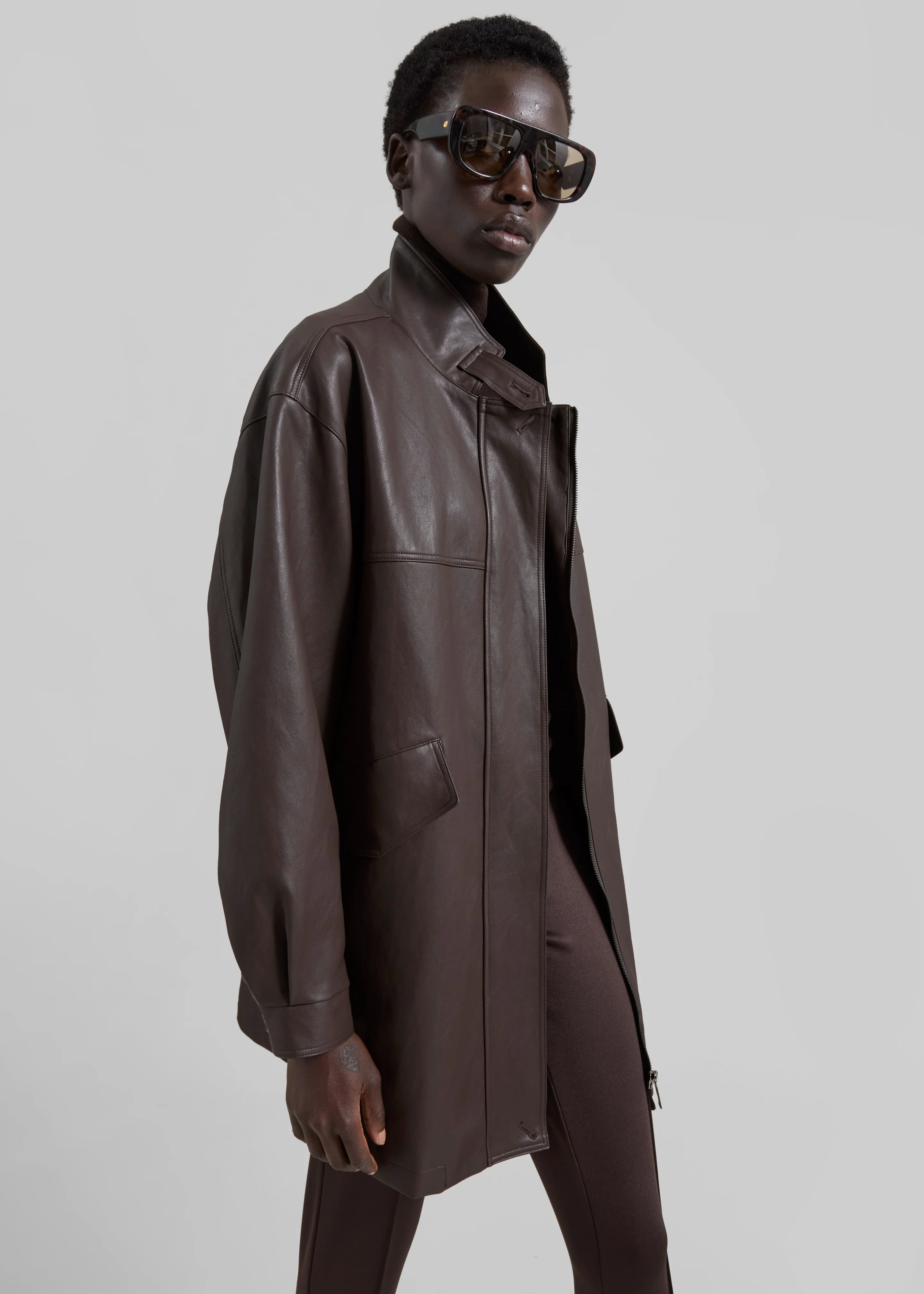 Douvrin Faux Leather Jacket - Brown - Image 5