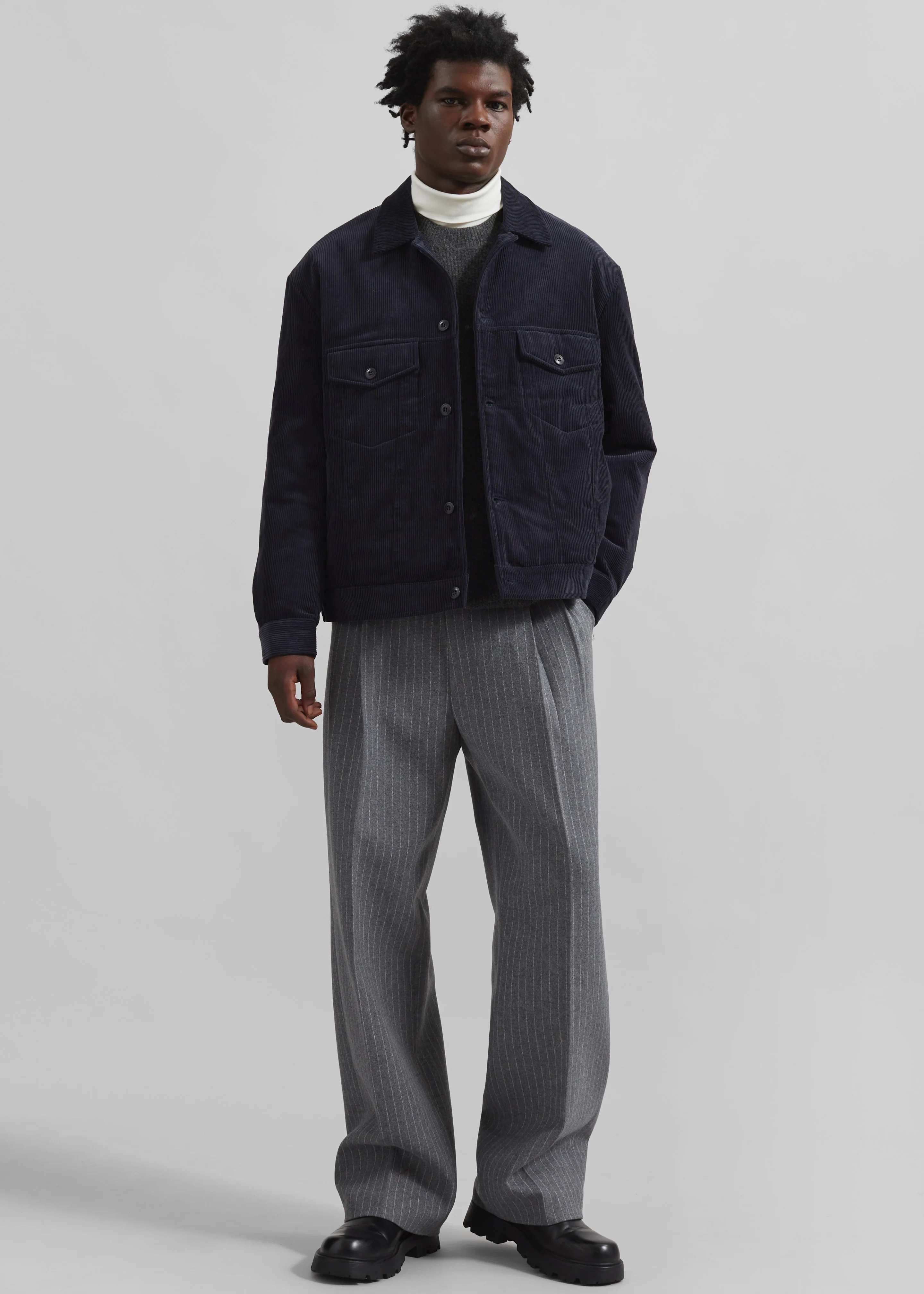 Dresden Quilted Corduroy Jacket - Navy - Image 3
