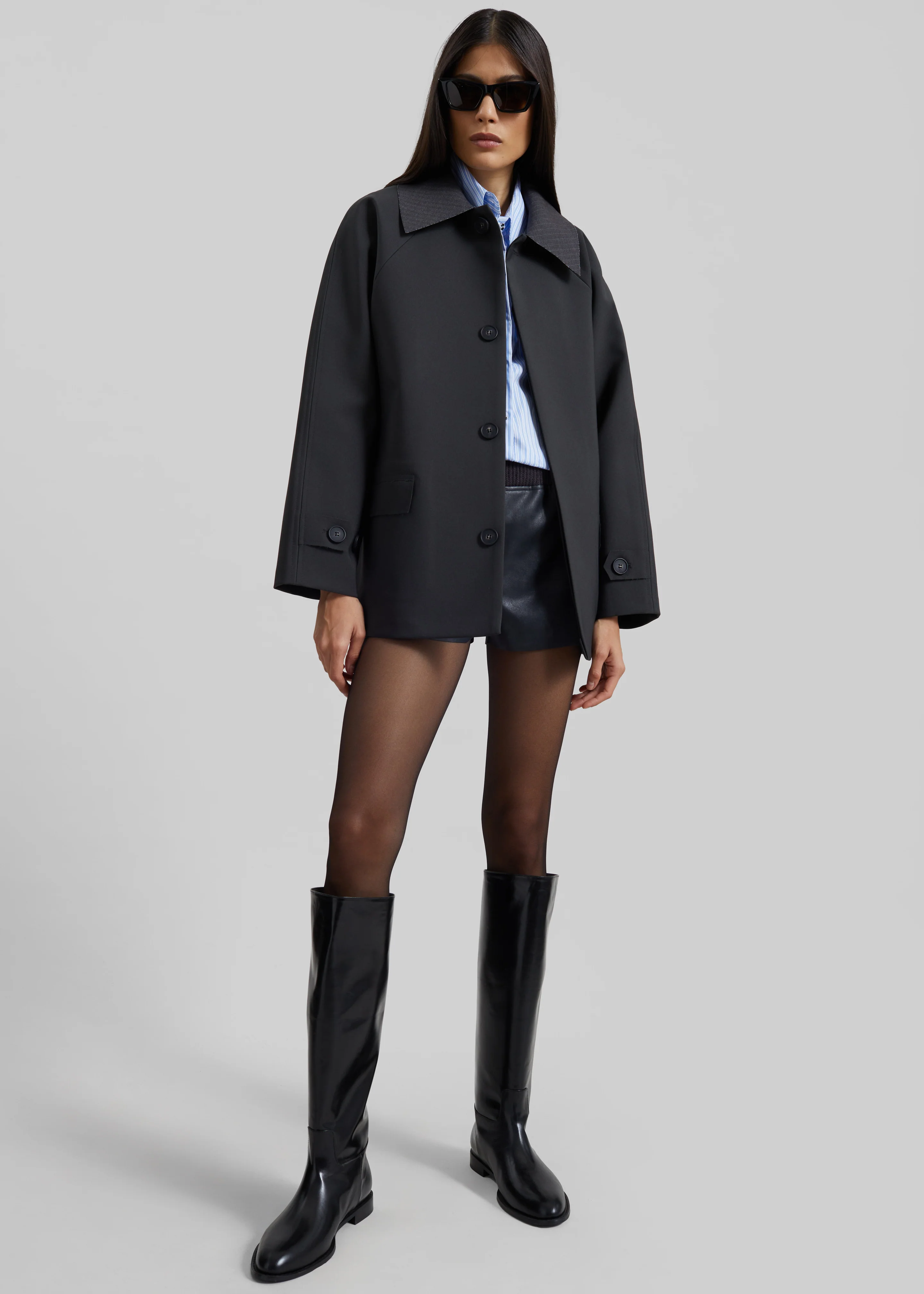 Ebbe Contrast Collar Boxy Jacket - Charcoal - Image 3