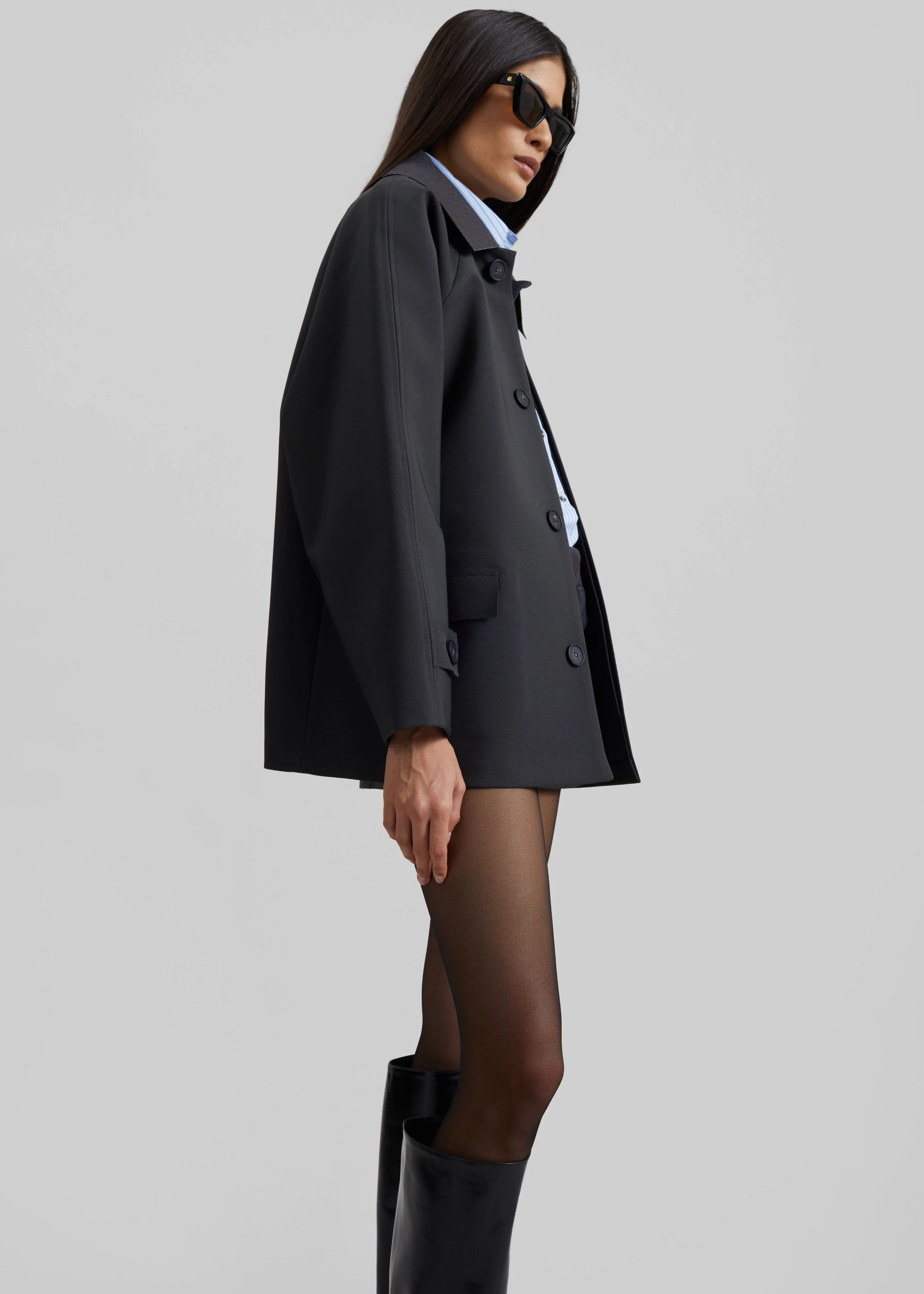 Ebbe Contrast Collar Boxy Jacket - Charcoal - Image 5