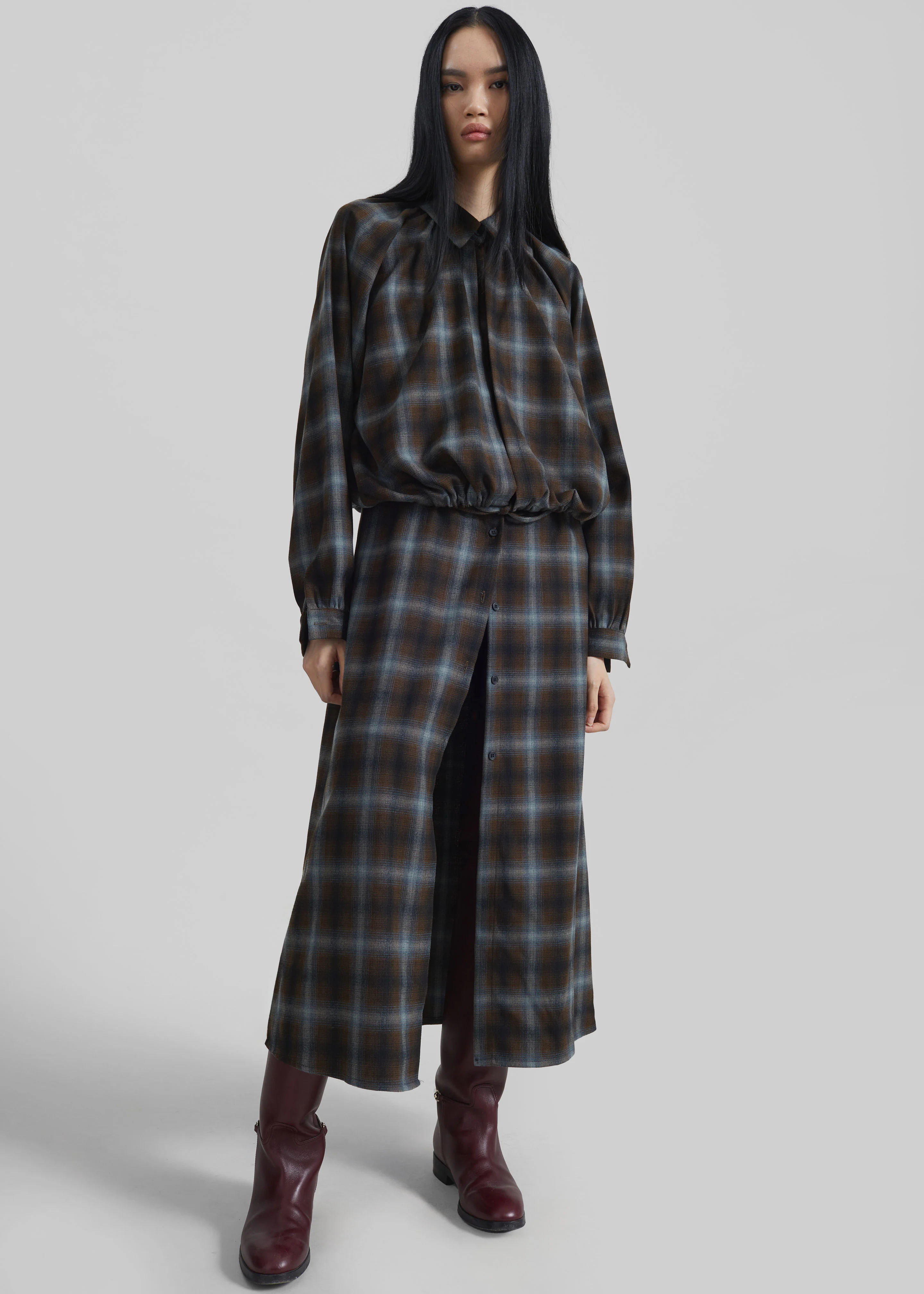 Ebell Layered Shirt Dress - Brown Plaid - Image 2