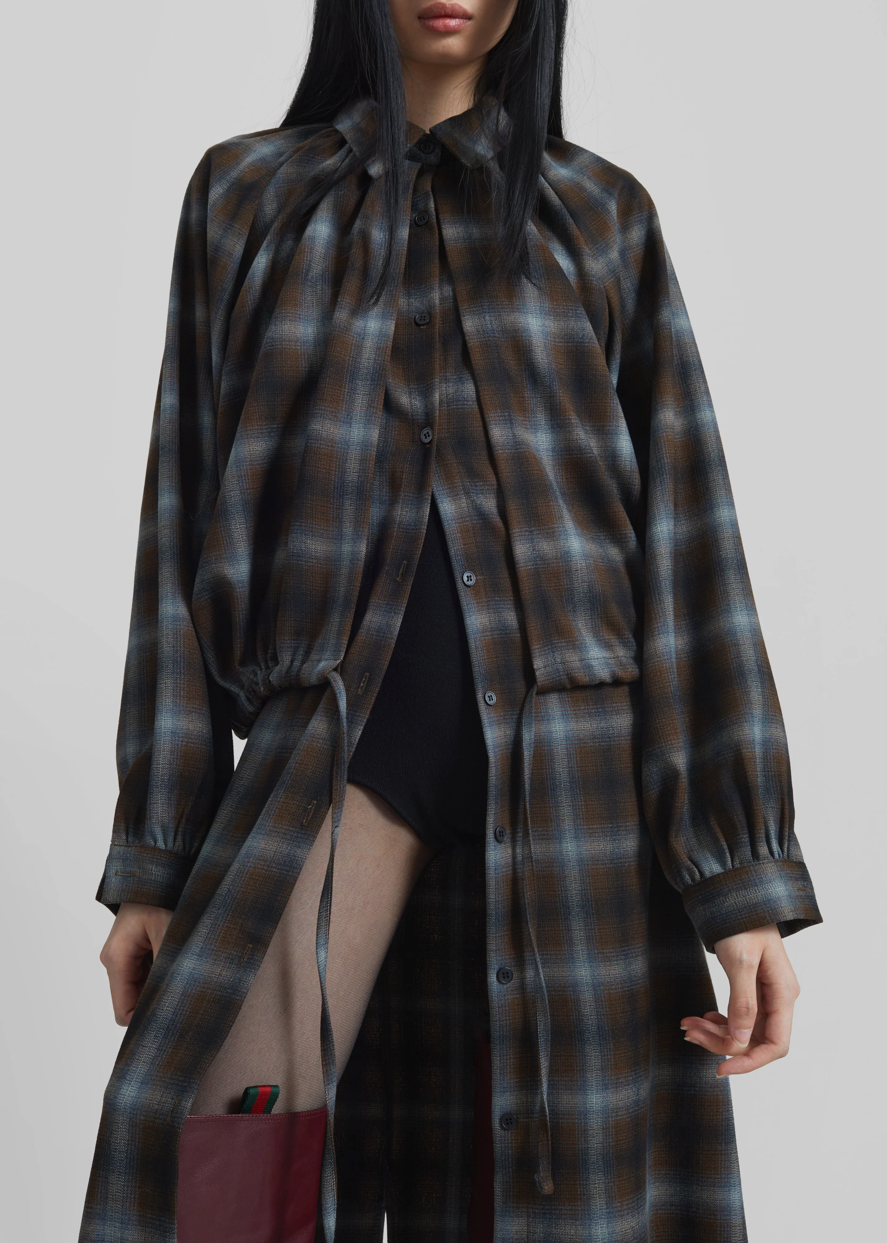 Ebell Layered Shirt Dress - Brown Plaid - Image 3