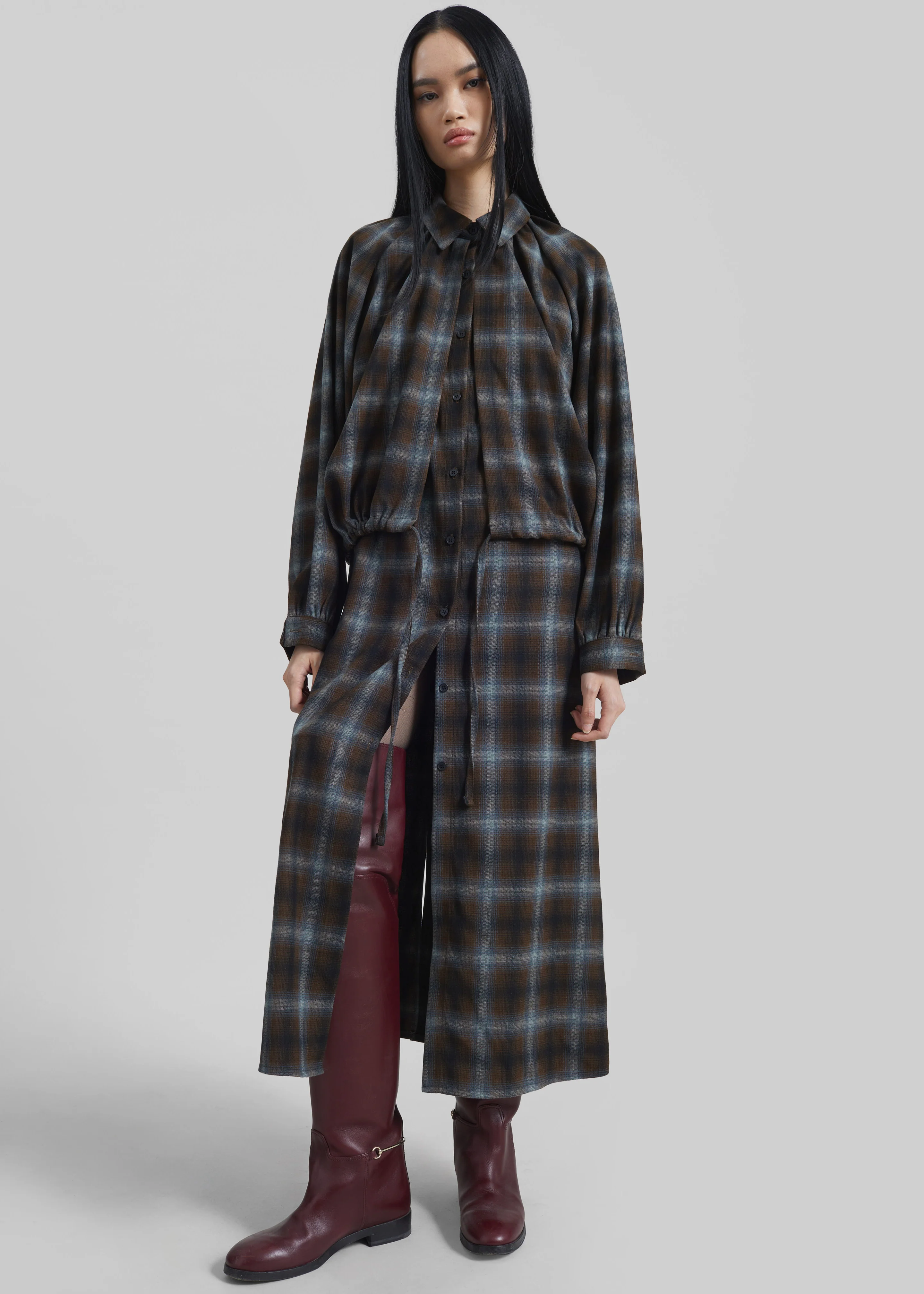 Ebell Layered Shirt Dress - Brown Plaid - Image 4