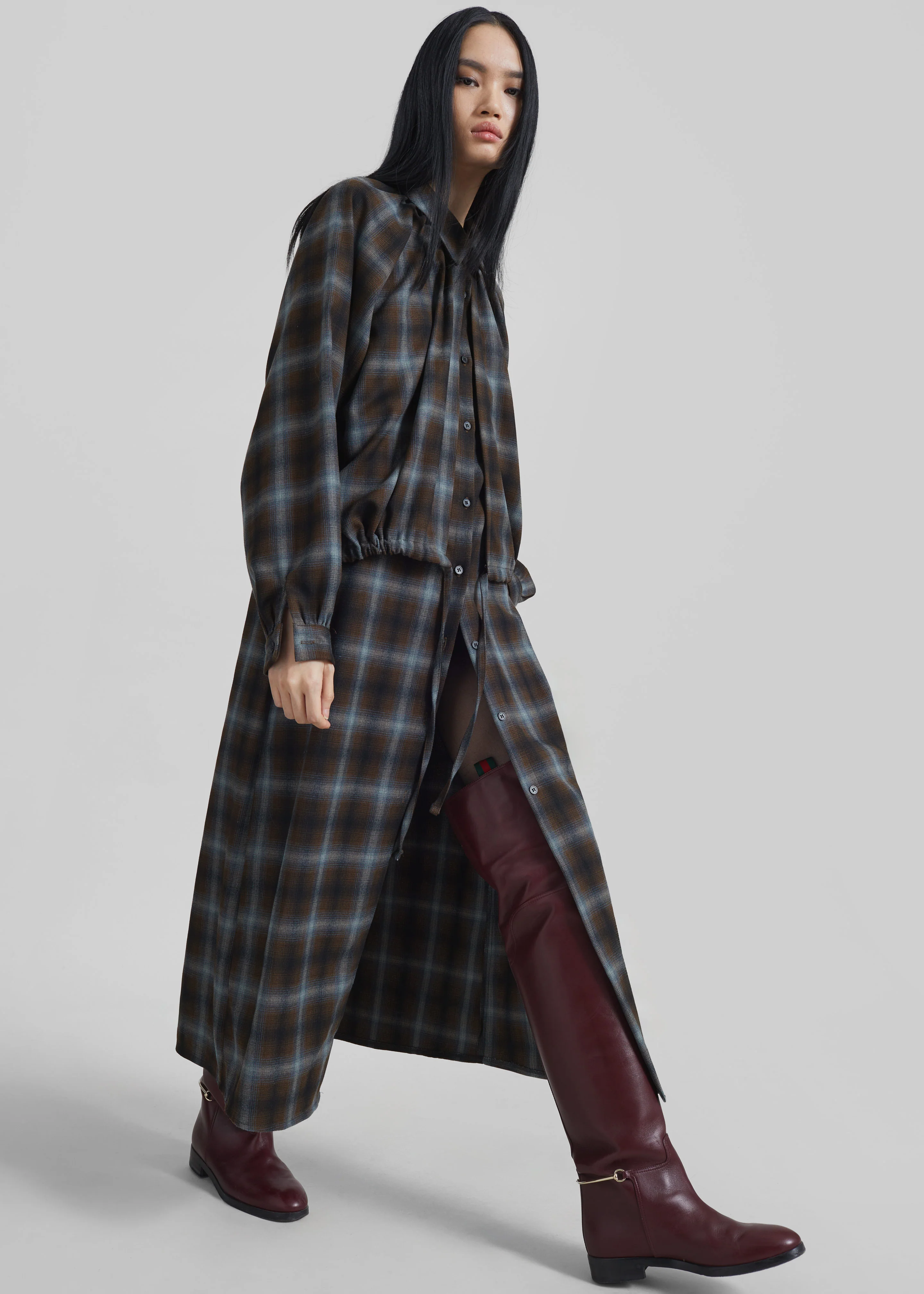Ebell Layered Shirt Dress - Brown Plaid - Image 7