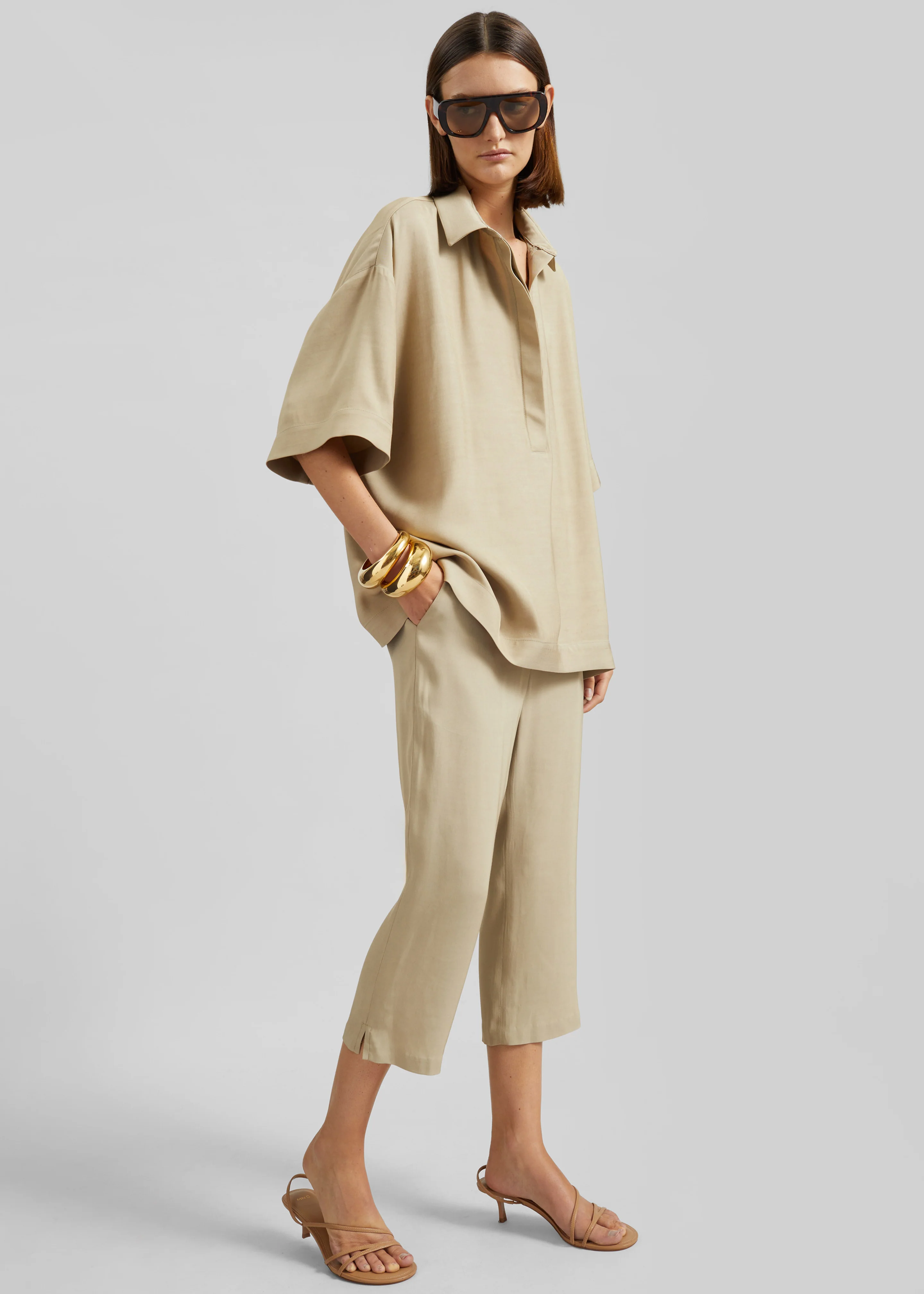 Eda Fluid Polo Shirt - Beige - Image 4