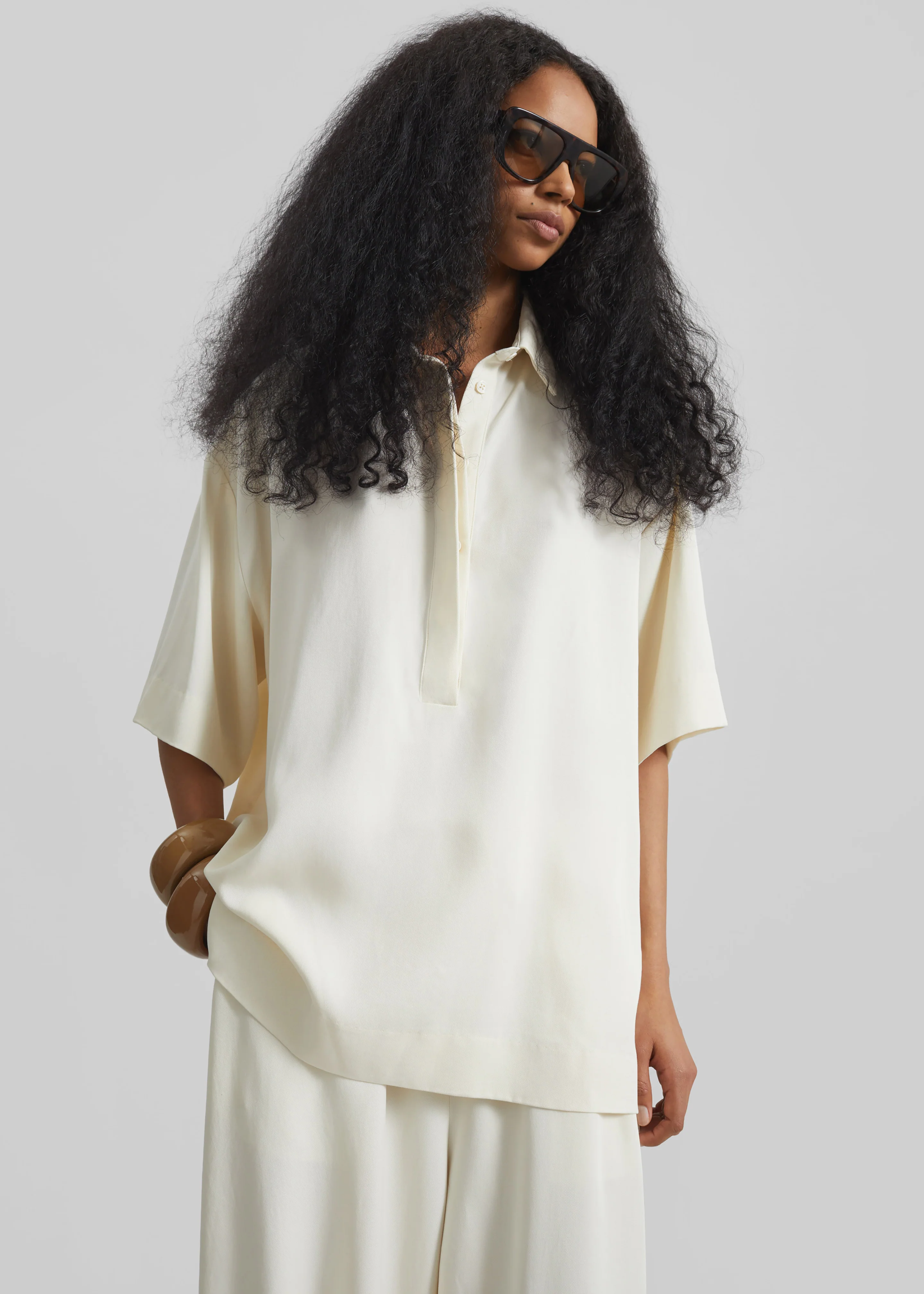 Eda Fluid Polo Shirt - Ivory - Image 3
