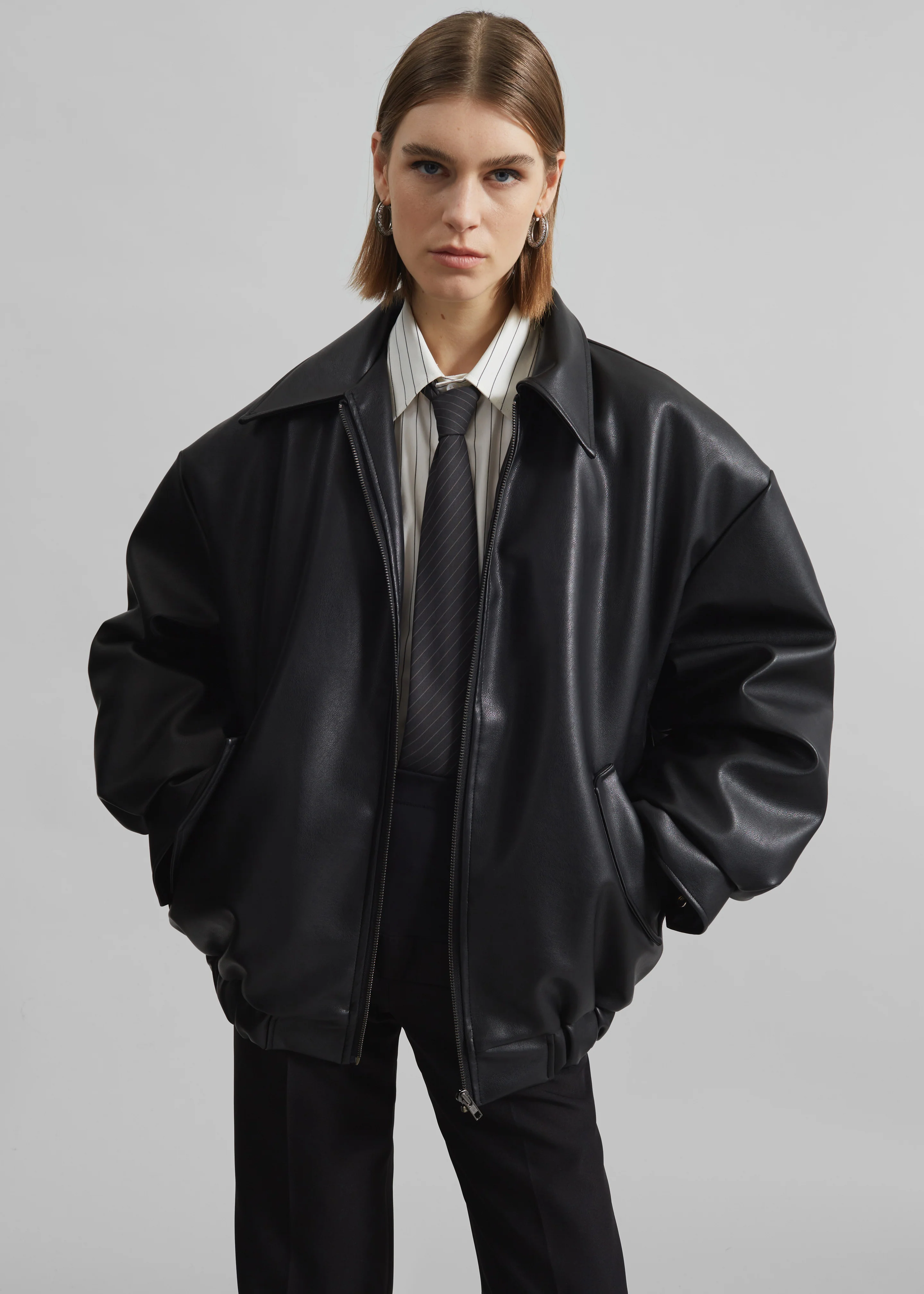 Elden Faux Leather Bomber Jacket - Black - Image 2