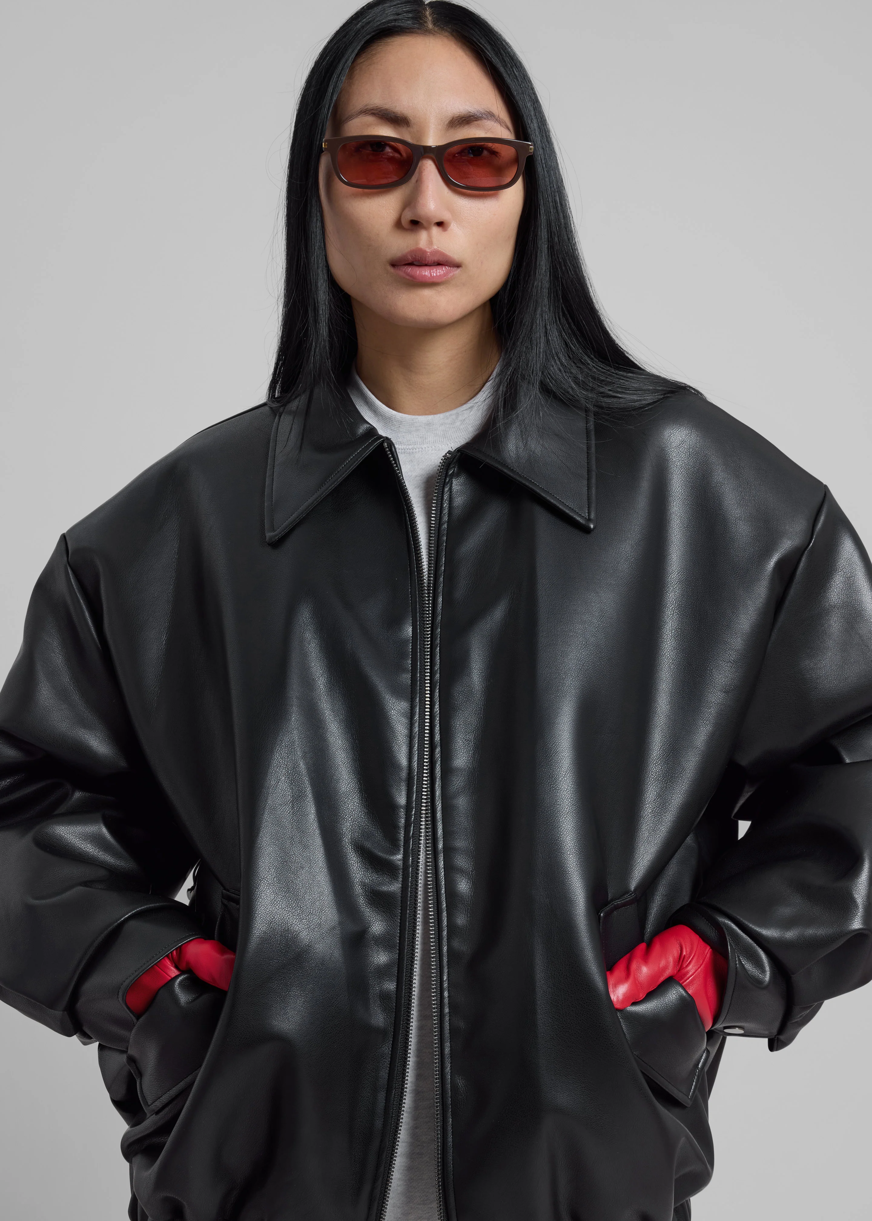 Elden Faux Leather Bomber Jacket - Black - Image 4
