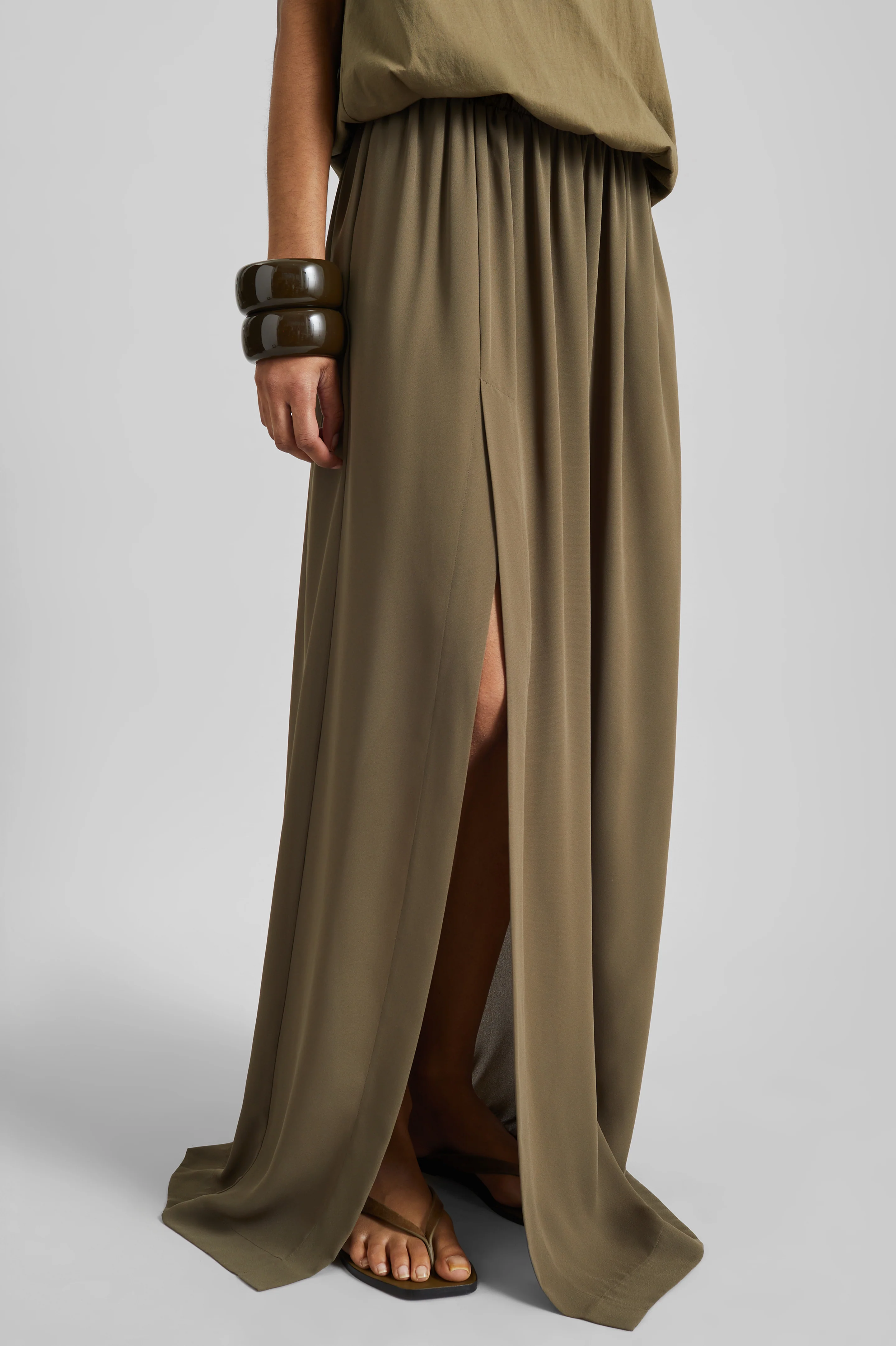 Elie Silk Fluid Maxi Skirt - Olive - Image 2