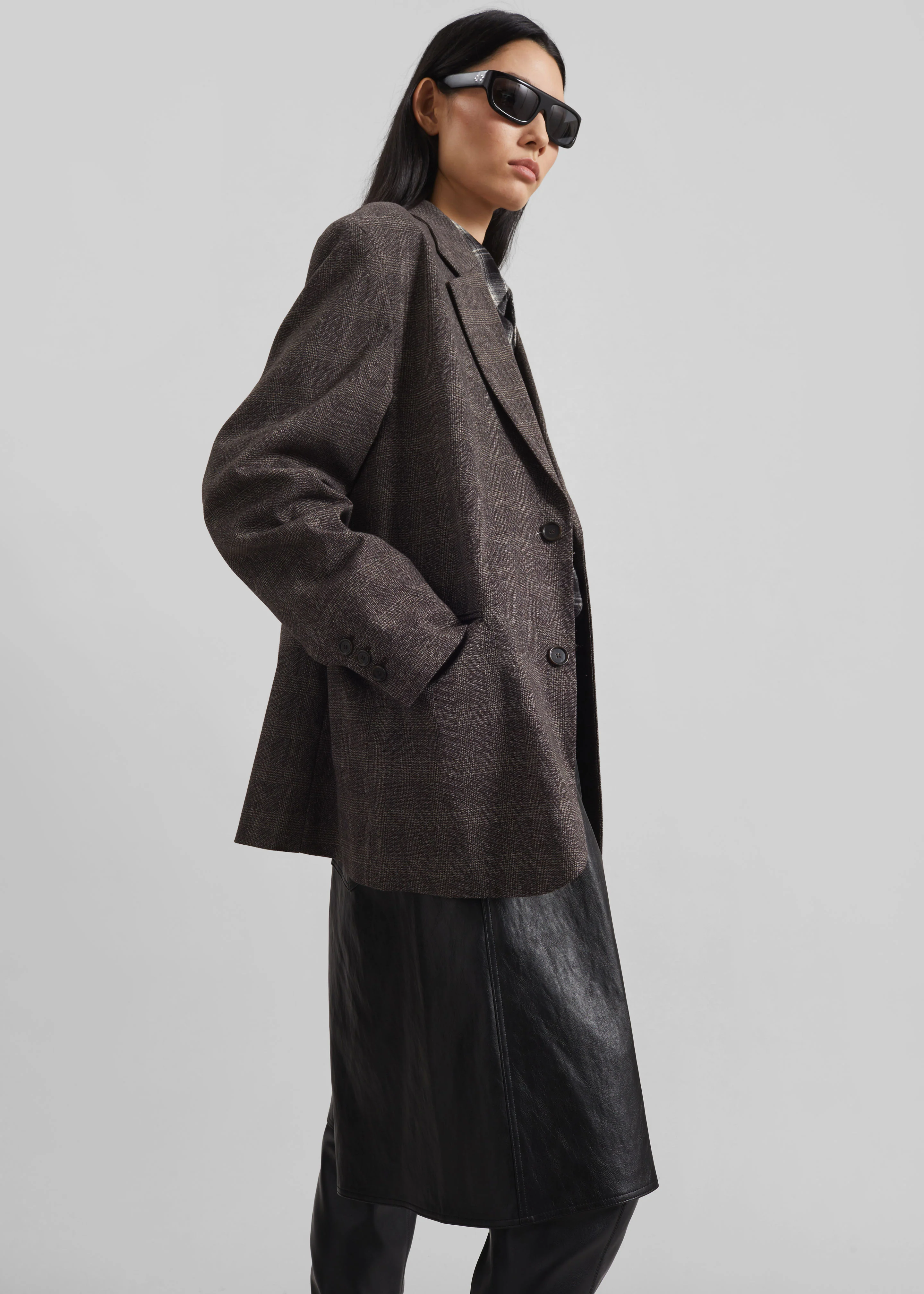 Ellory Padded Blazer - Brown Glen Plaid - Image 3