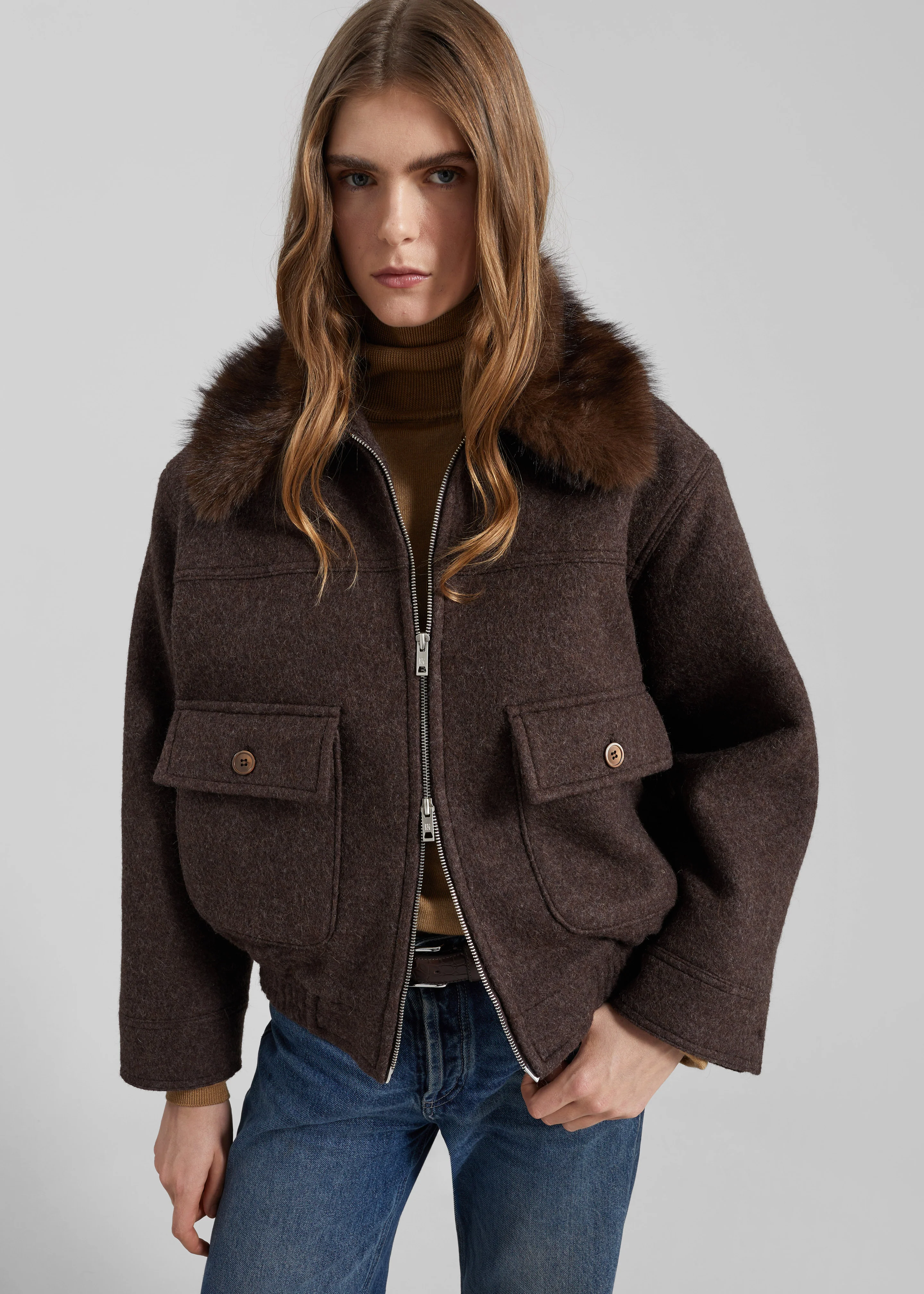 Elmont Brushed Wool Quilted Jacket - Brown - Image 5
