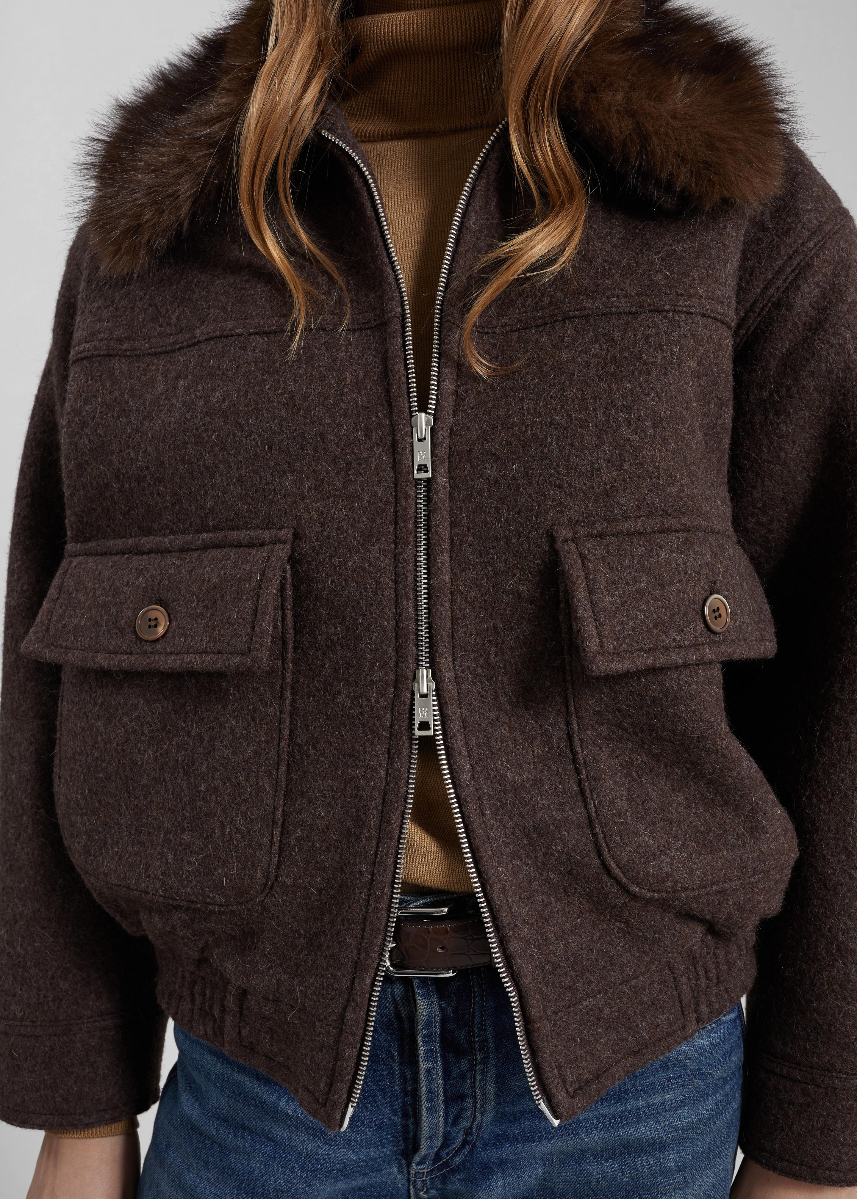 Elmont Brushed Wool Quilted Jacket - Brown - Image 6