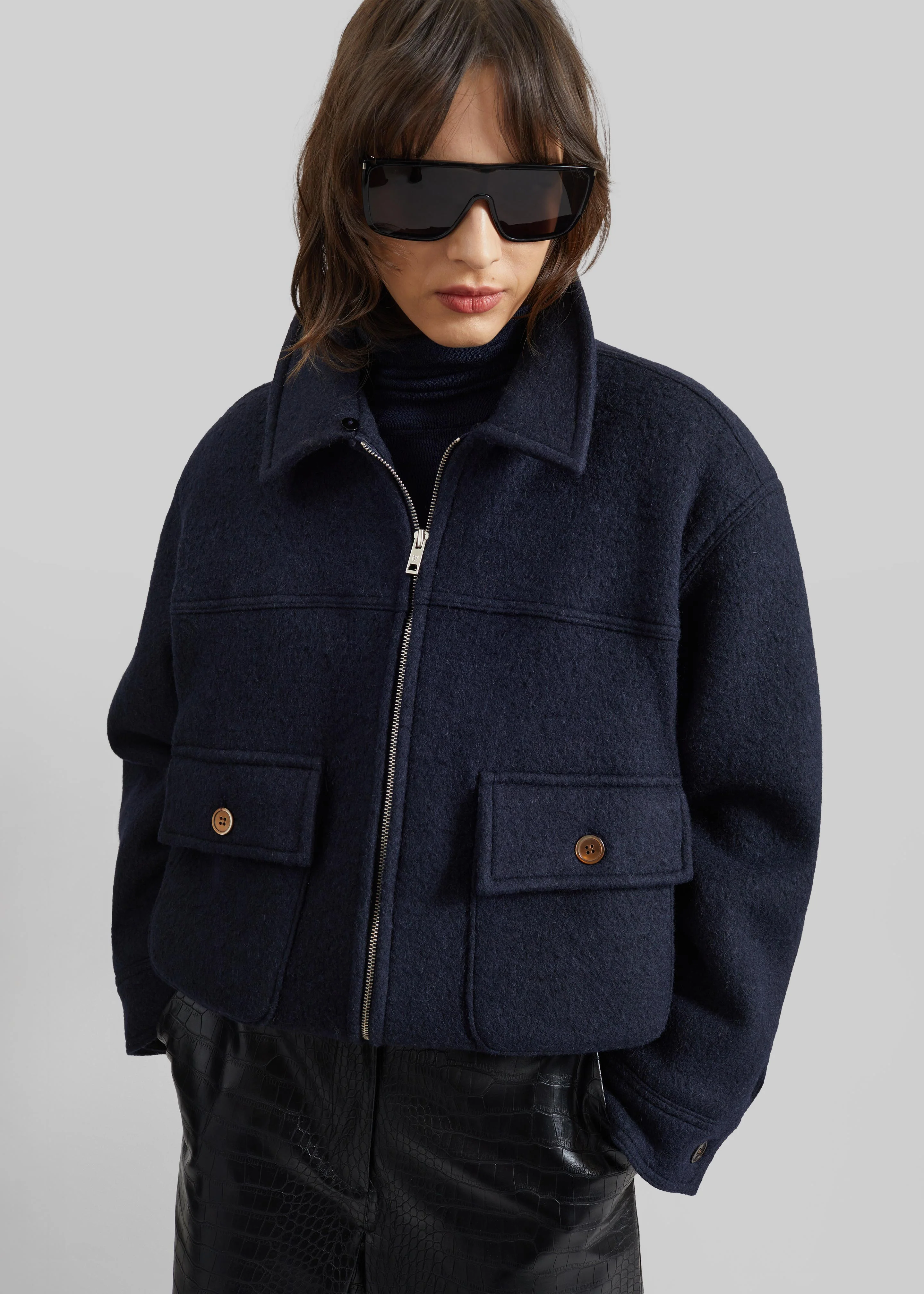 Elmont Brushed Wool Quilted Jacket - Dark Navy