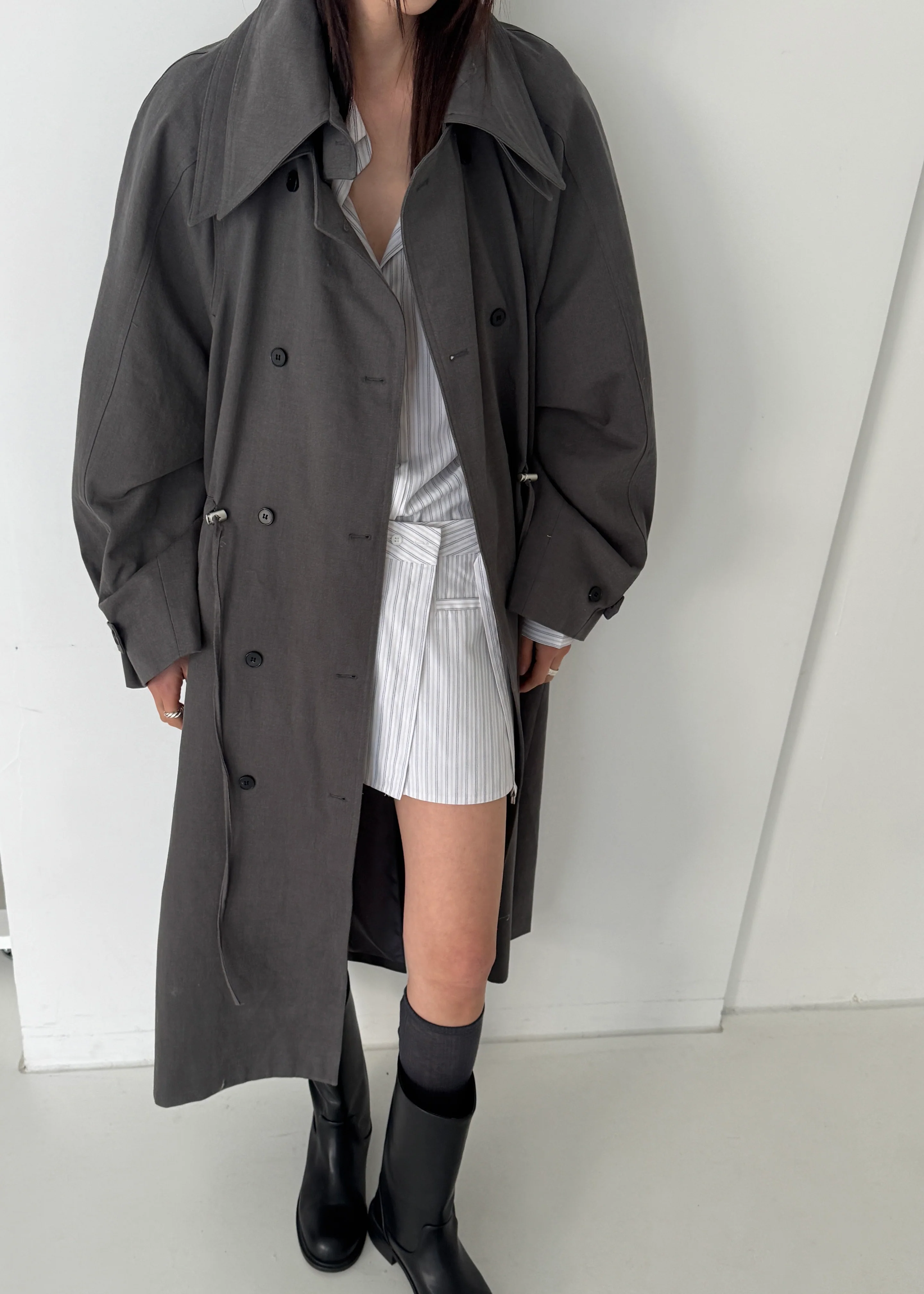 Elrod Drawstring Trench - Grey - Image 5