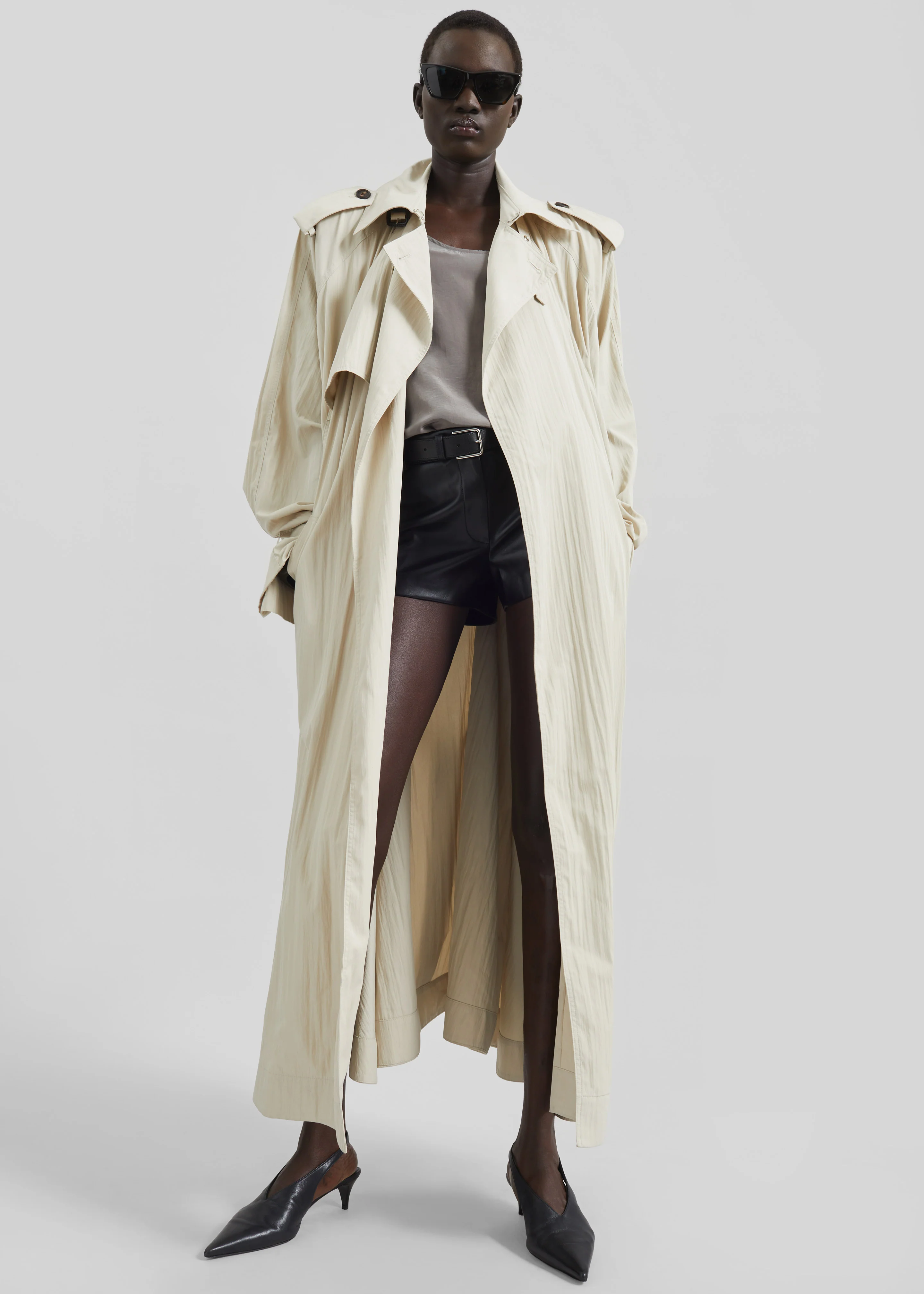 Elsdon Fluid Long Trench - Light Beige - Image 7