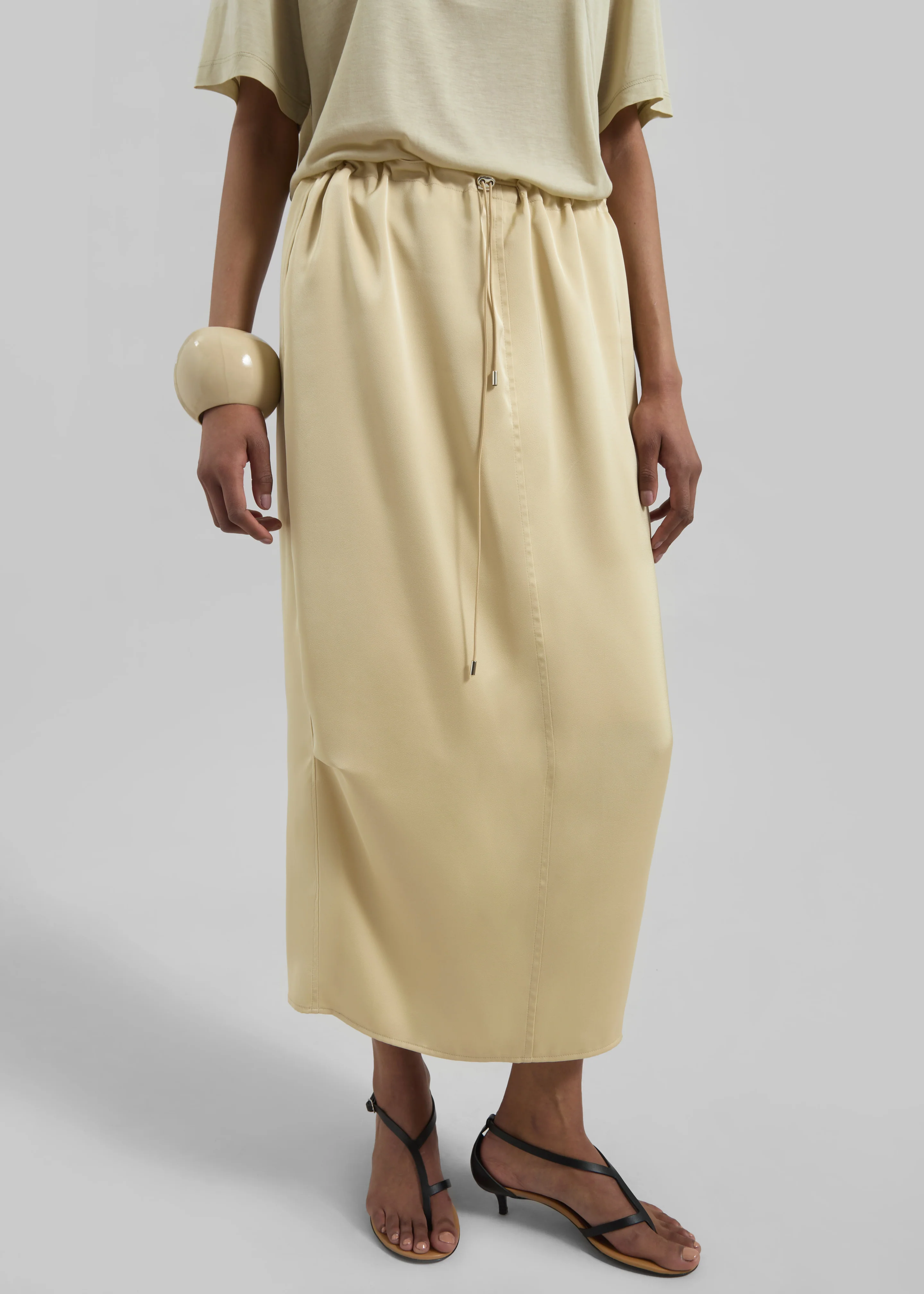 Elvas Satin Midi Skirt - Pale Yellow - Image 2