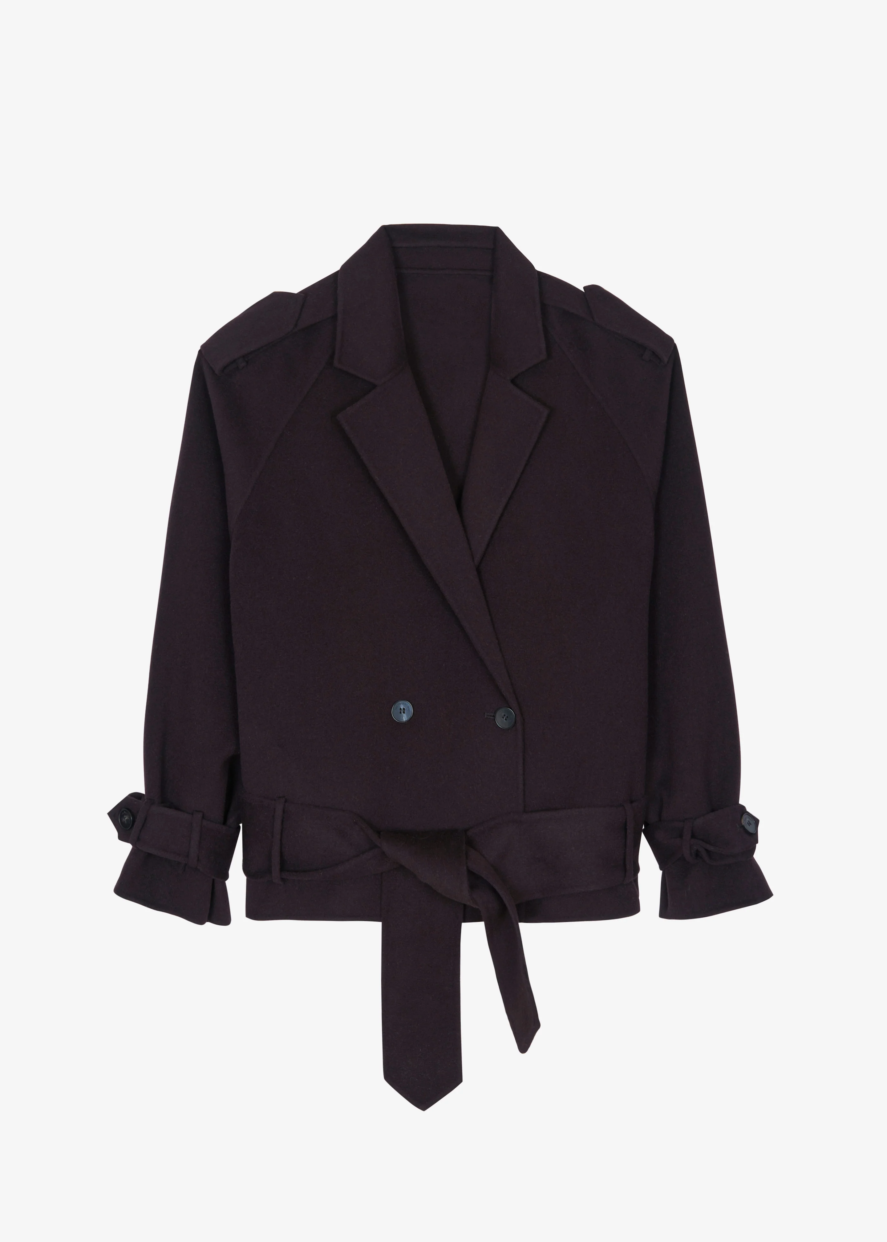 Elys Short Wool Trench - Dark Plum - Image 10
