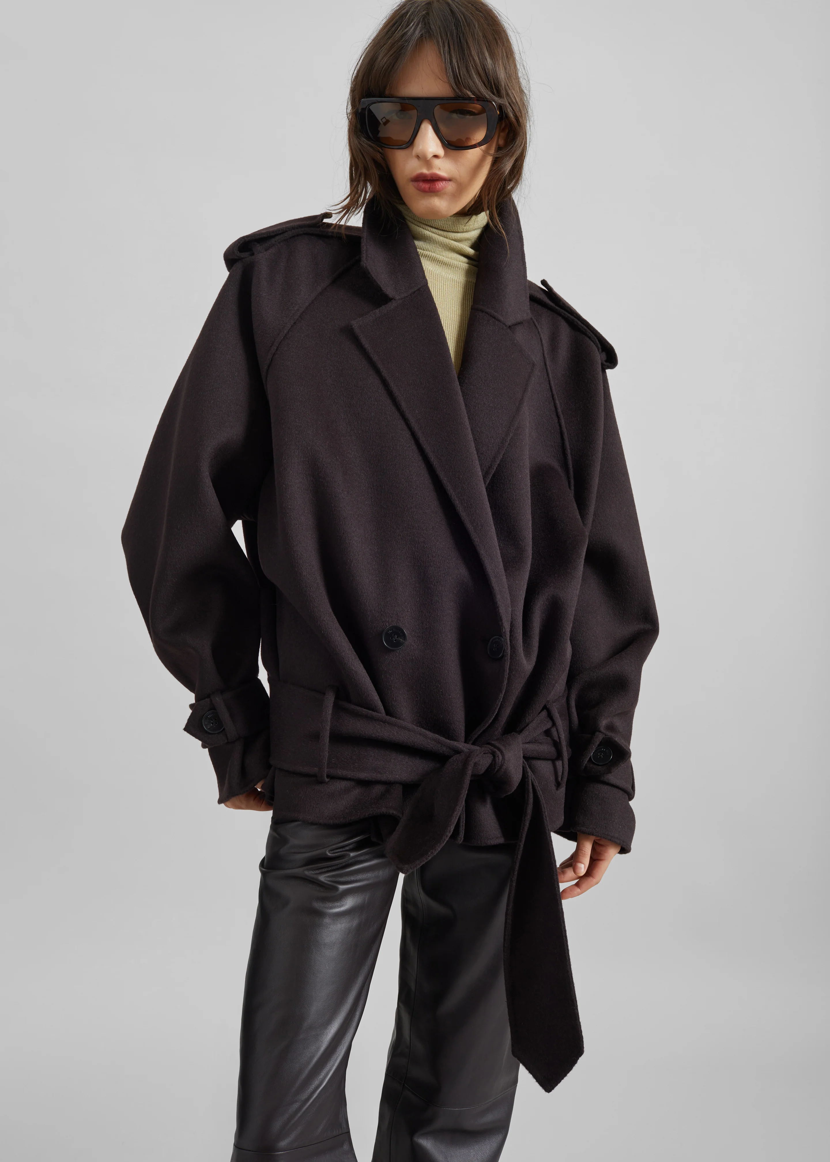 Elys Short Wool Trench - Dark Plum - Image 2