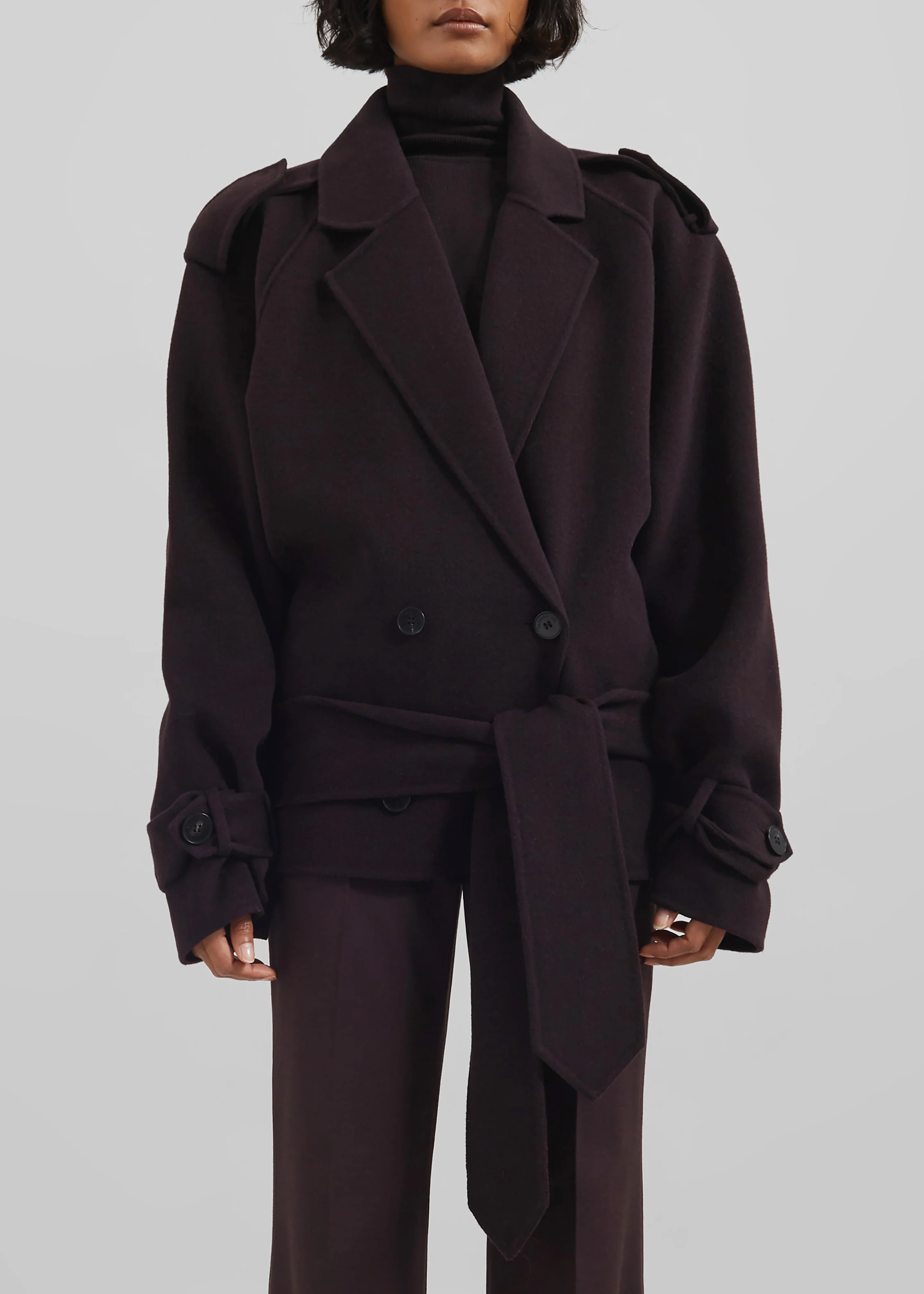 Elys Short Wool Trench - Dark Plum - Image 7