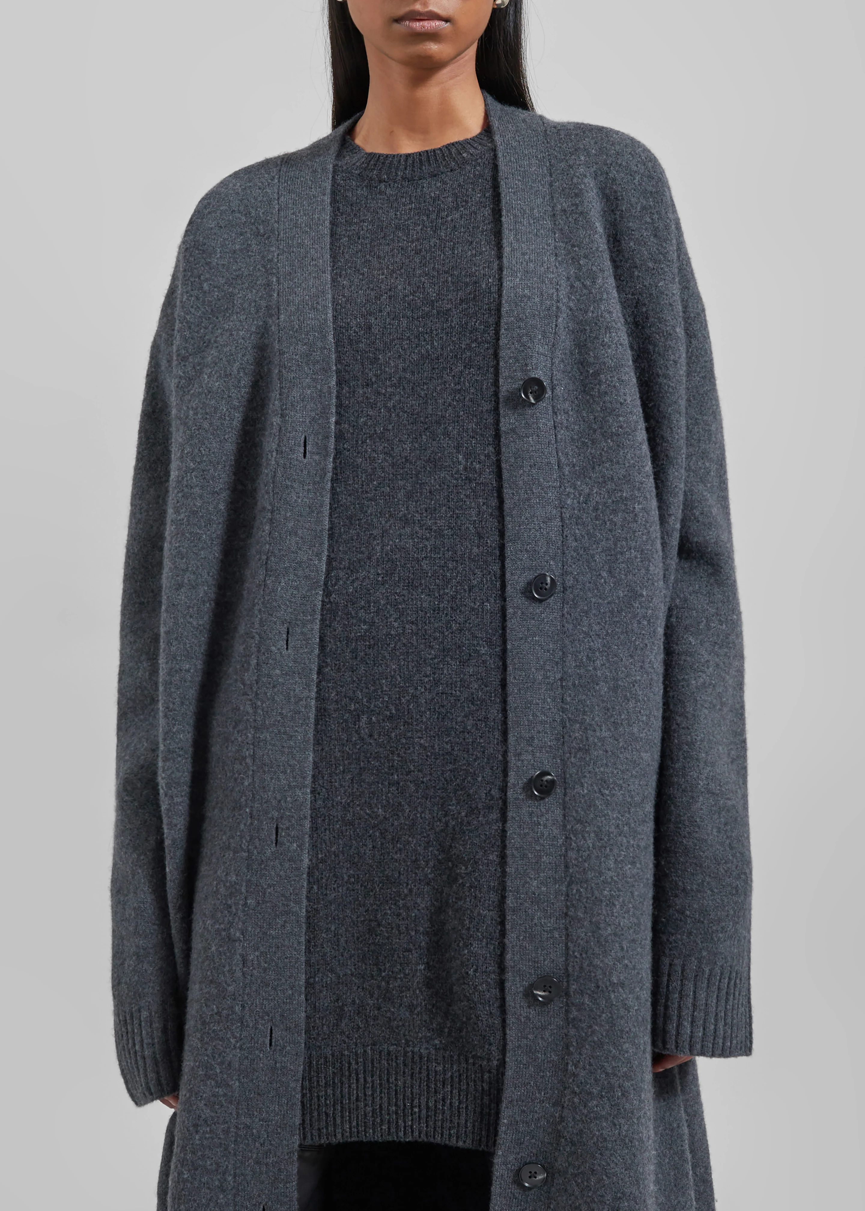 Emi Long Knit Cardigan - Dark Grey Melange - Image 4