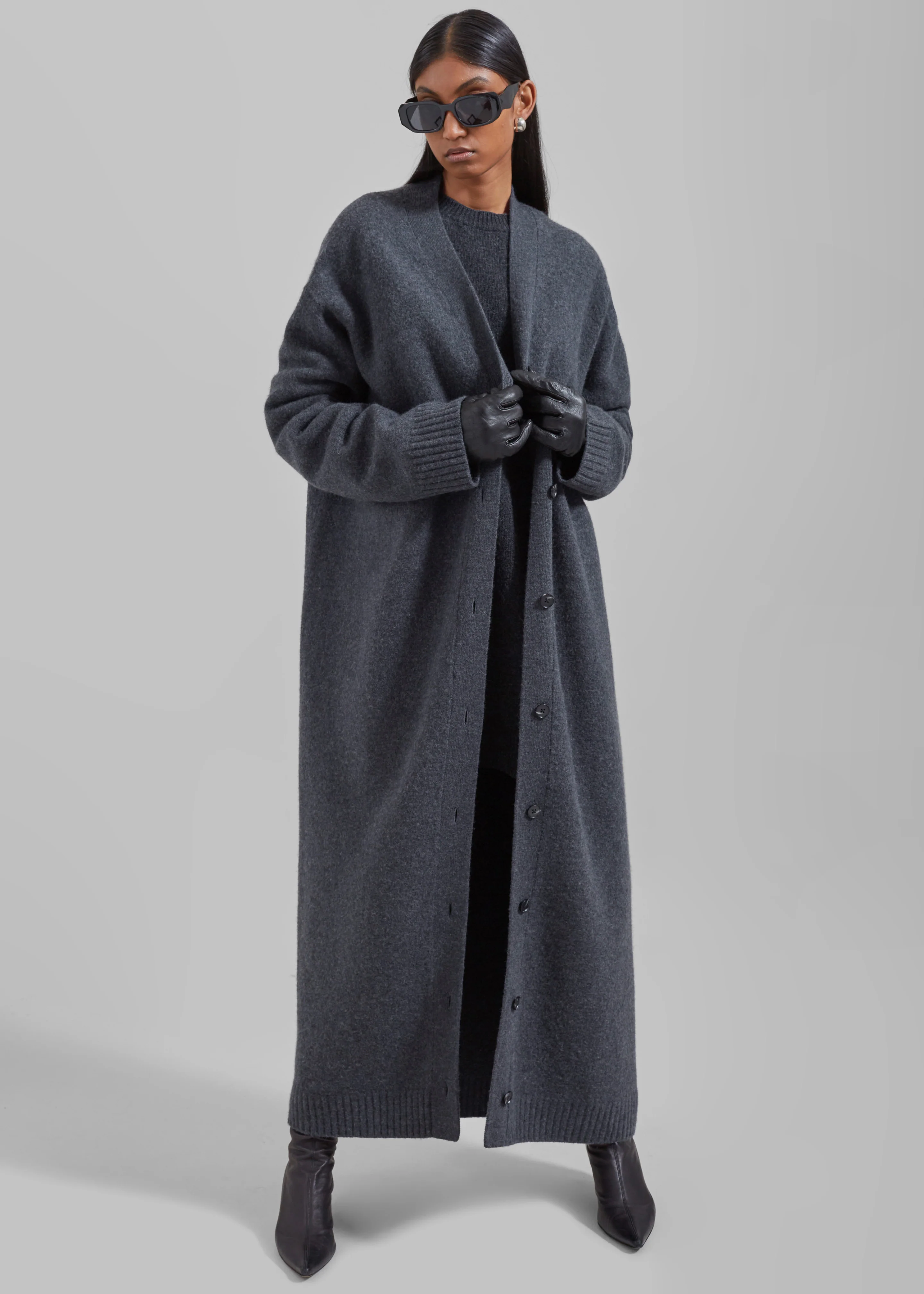 Emi Long Knit Cardigan - Dark Grey Melange - Image 7