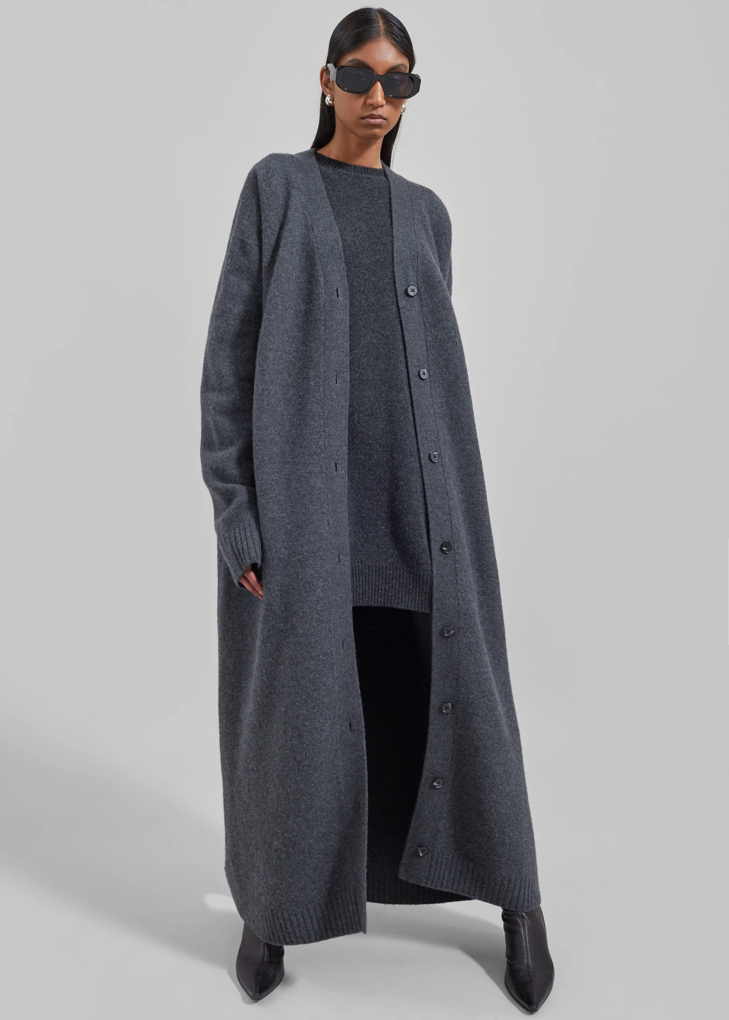 Emi Long Knit Cardigan - Dark Grey Melange - Image 8