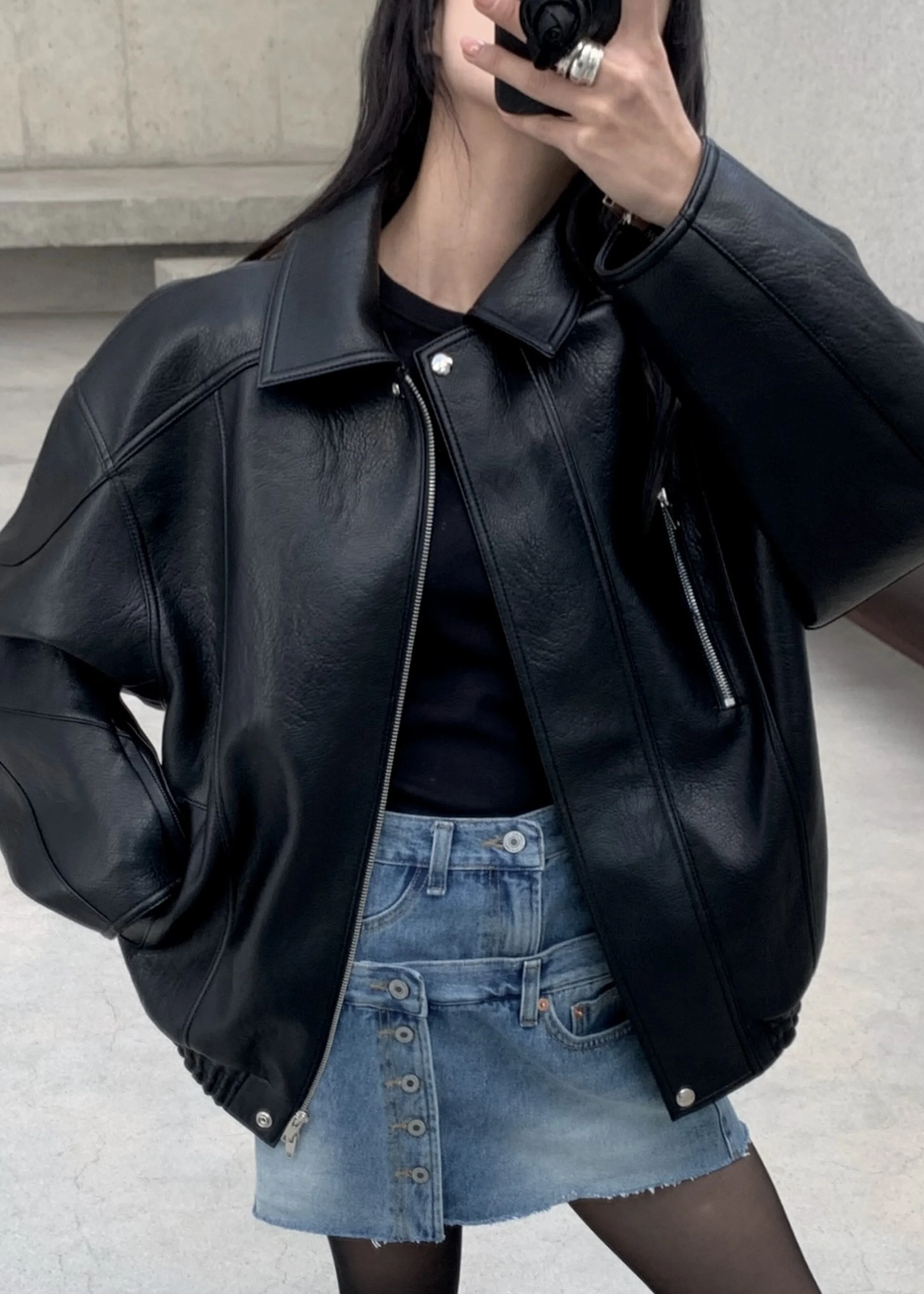 Enora Faux Leather Jacket - Black - Image 3