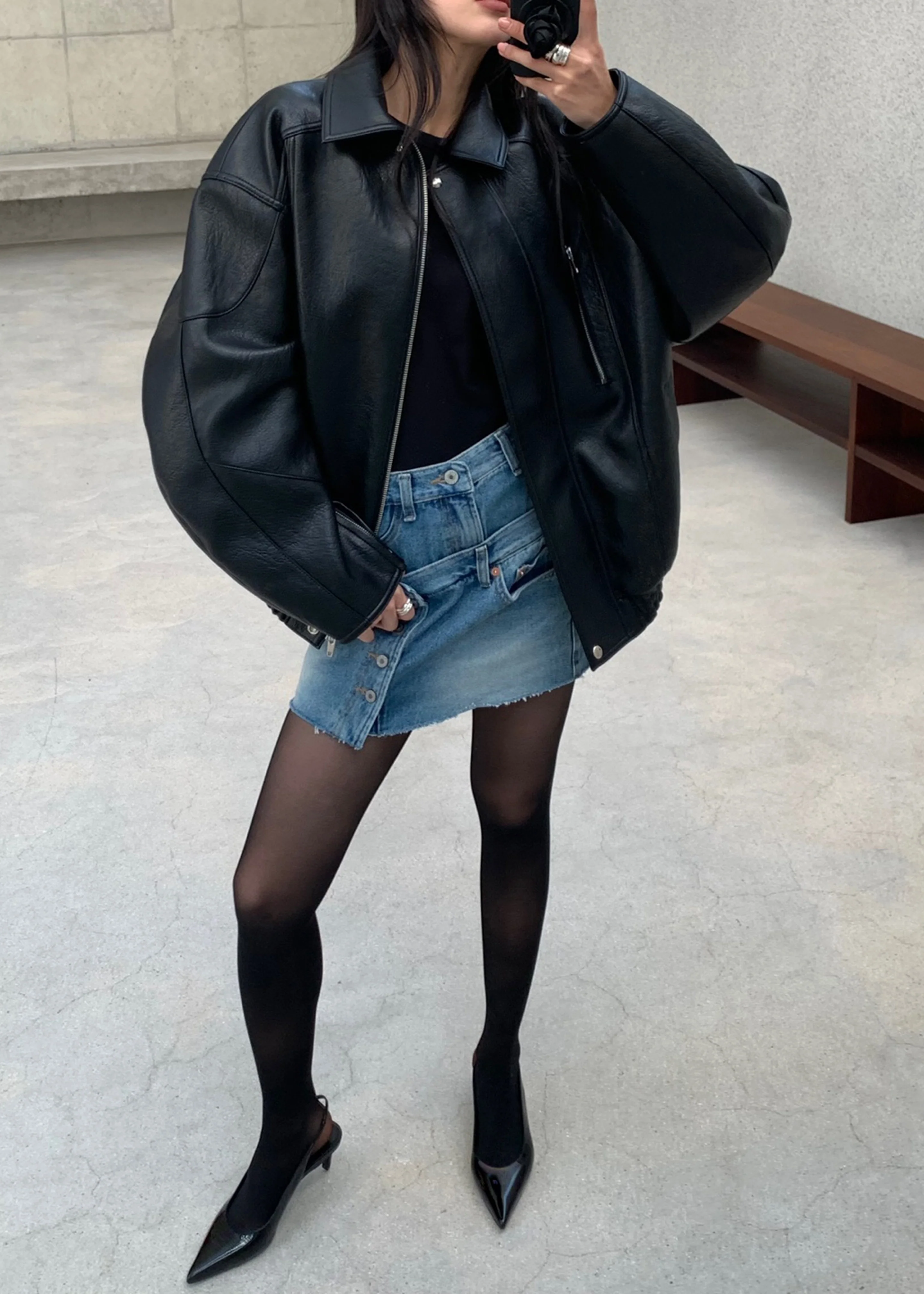 Enora Faux Leather Jacket - Black - Image 7