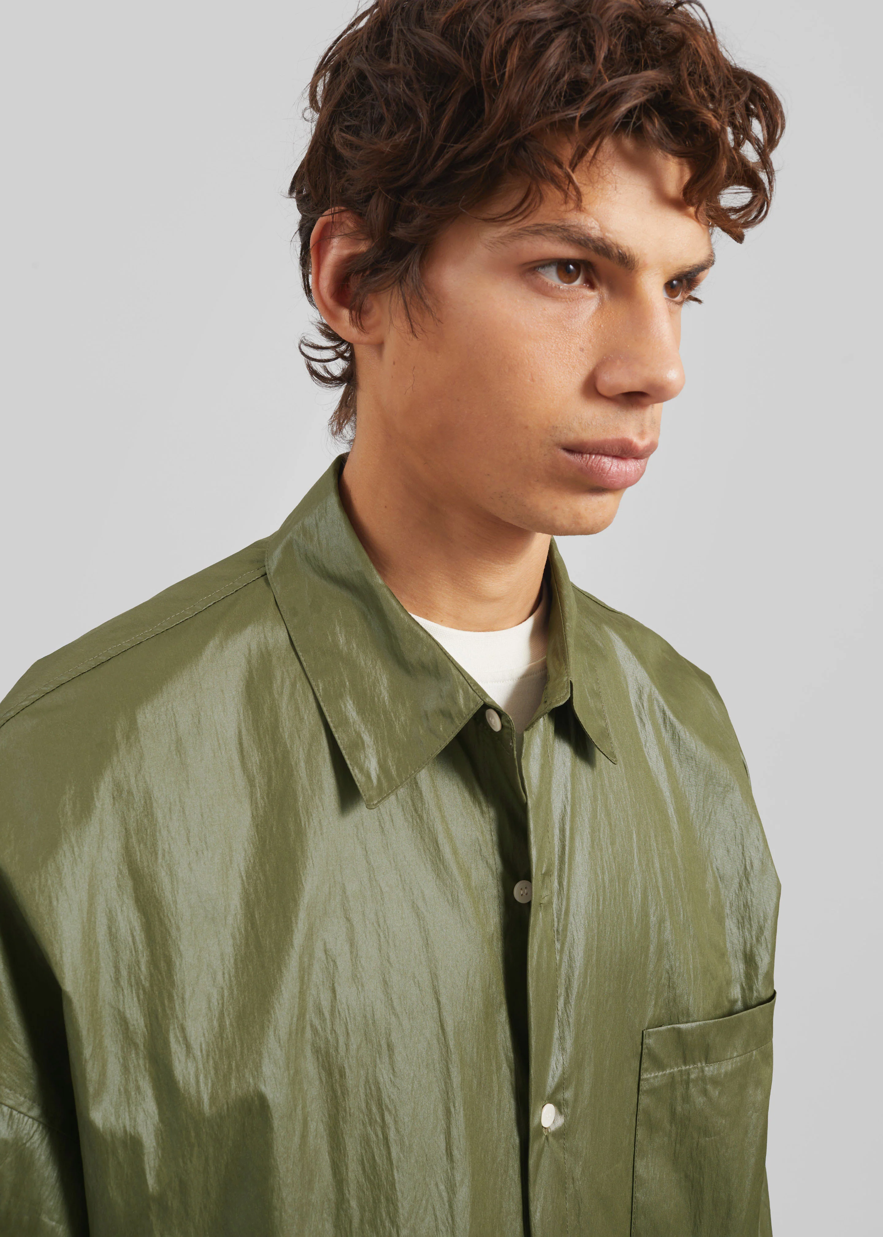 Etah Lustrous Oversized Shirt - Olive - Image 3